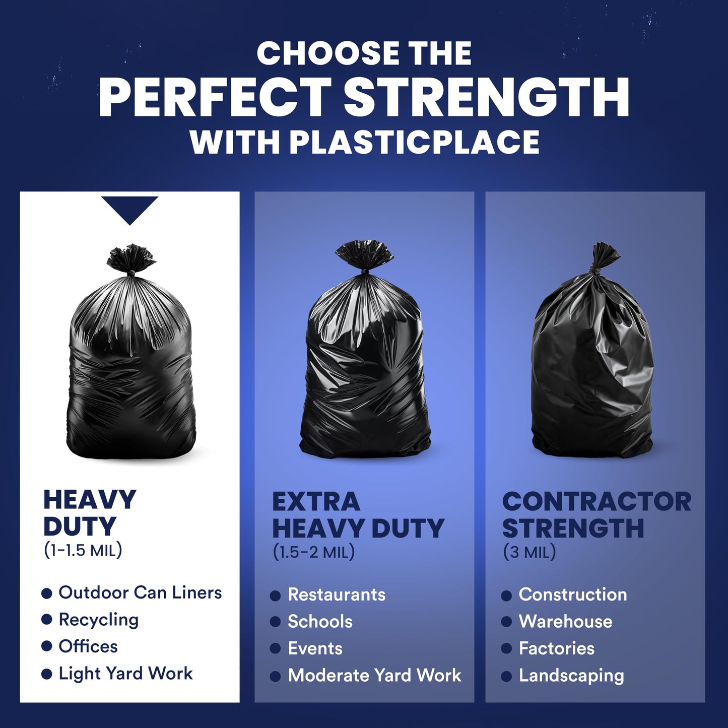 Plasticplace 55-60 Gallon Trash Bags, 1.2 Mil‚ Black Heavy Duty Garbage Can Liners‚ 38” x 58” (50 Count)