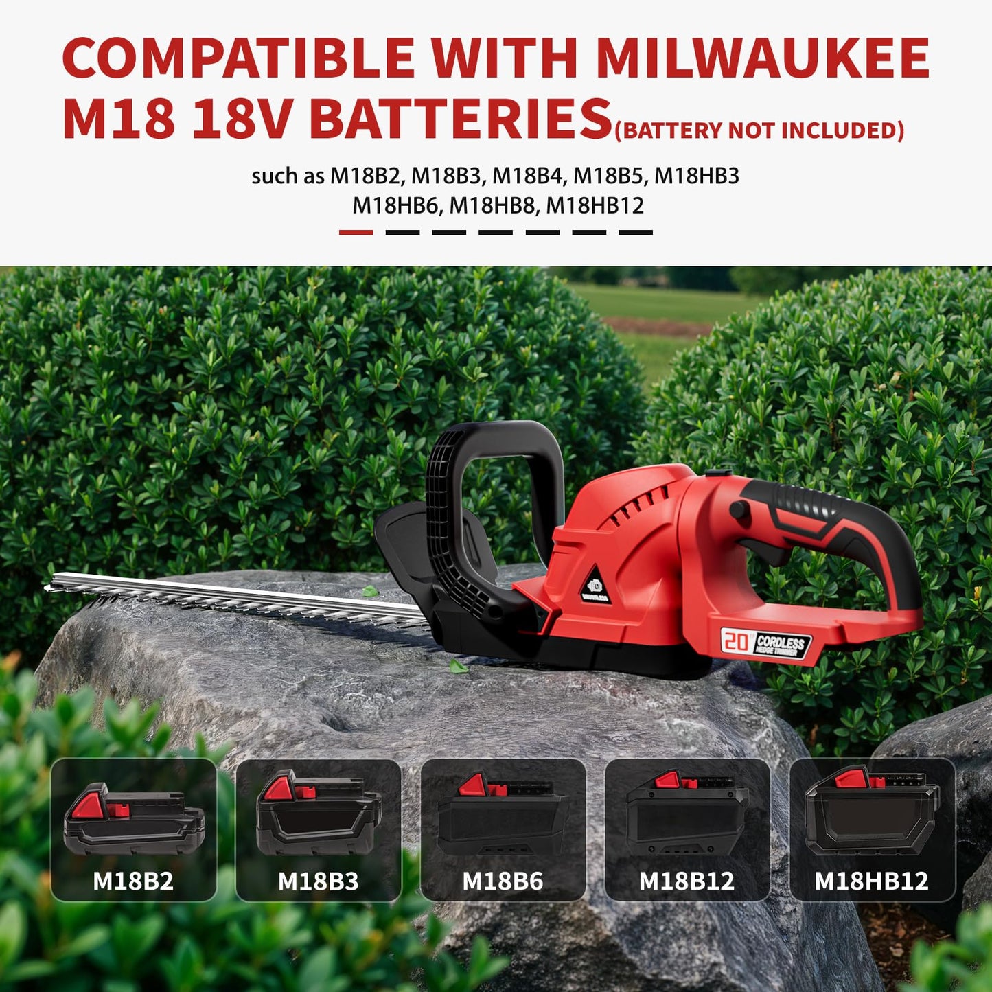 Cordless Hedge Trimmer with Rotatable Handle for Milwaukee M18 Battery, 52cm Brushless Motor Trimmers Battery Powered, Electric Hedge Trimmer Cordless Bush Trimmers for Garden(Battery Not Included)