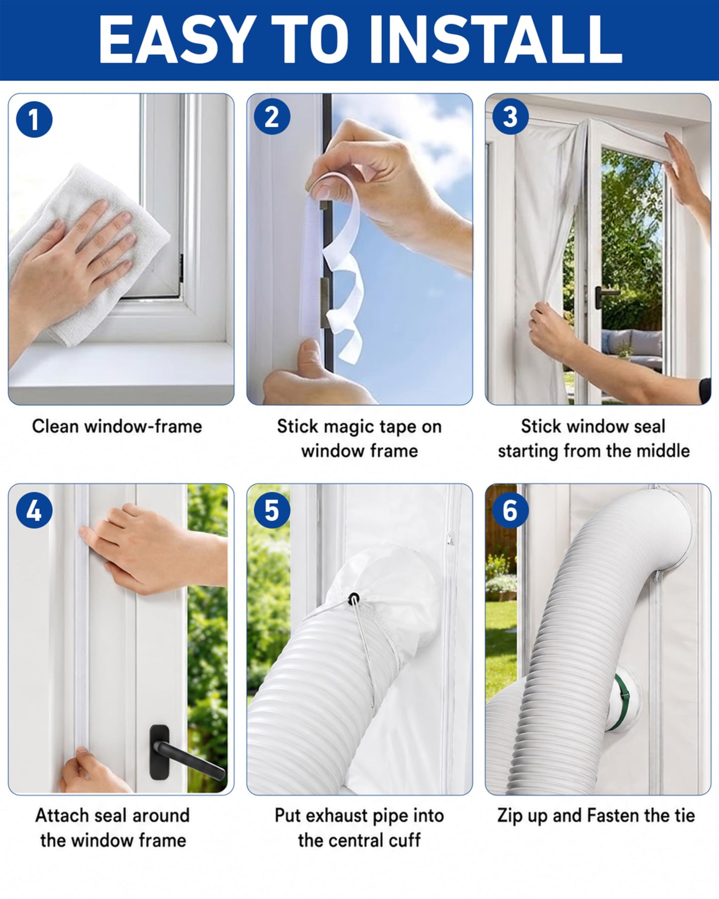 COVERTIFY Portable Air Conditioner Window Kit, Universal Heavy Duty Window Seal for Portable Air Conditioner with Adjustable Zipper, No Drill AC Unit Windows Kit - Max 157" L