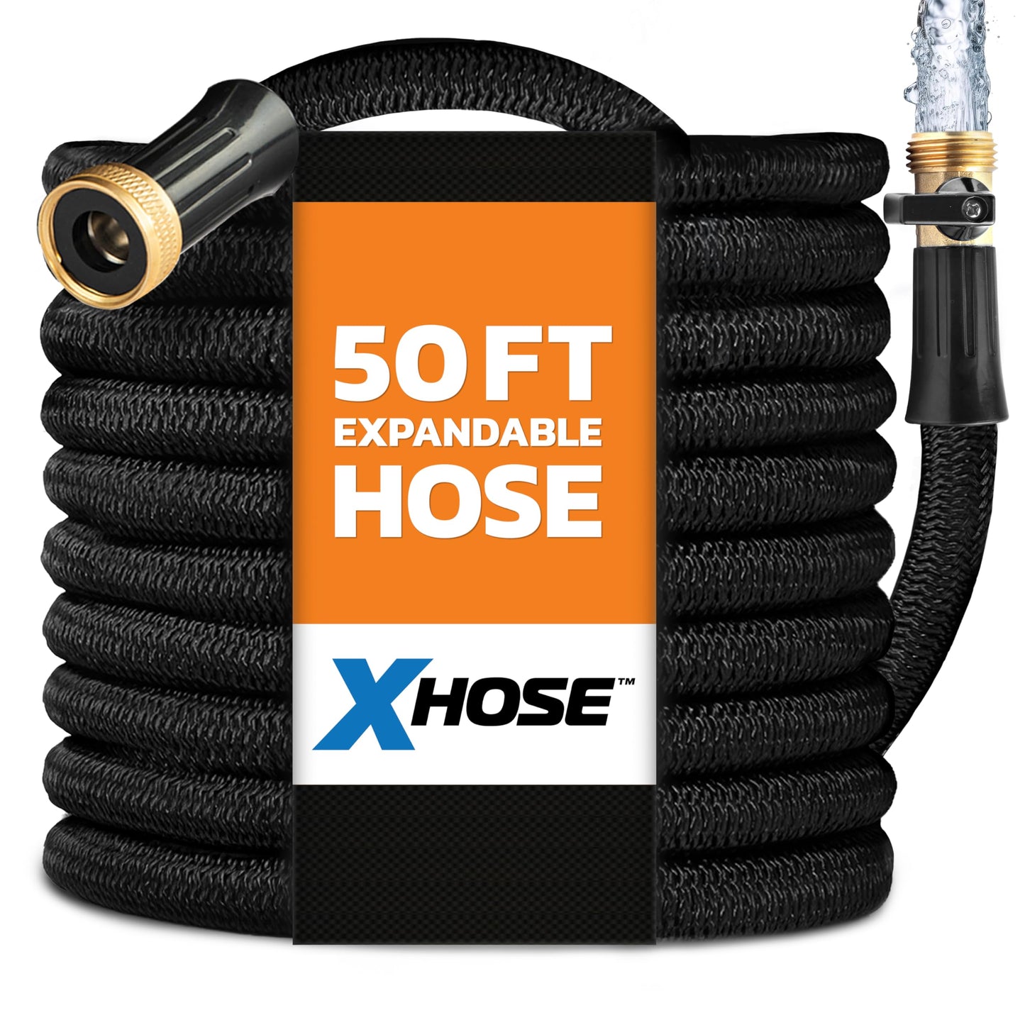 XHOSE PRO Expandable Garden Hose 50ft Water Hose with Brass Fittings, Flexible, Expanding and Retractable, Lightweight 50 Ft Hose, Tuyau Arrosage - 2026 Model