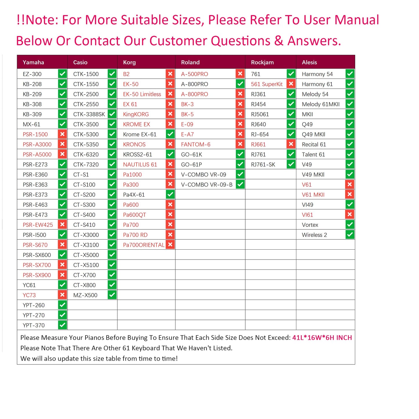 Ruibo 61 Key Keyboard Gig Bag Case,Portable Durable Keyboard Piano Waterproof 600D Oxford Cloth with 10mm Cotton Padded Case Gig Bag 40"x16"x6" / Black+Red