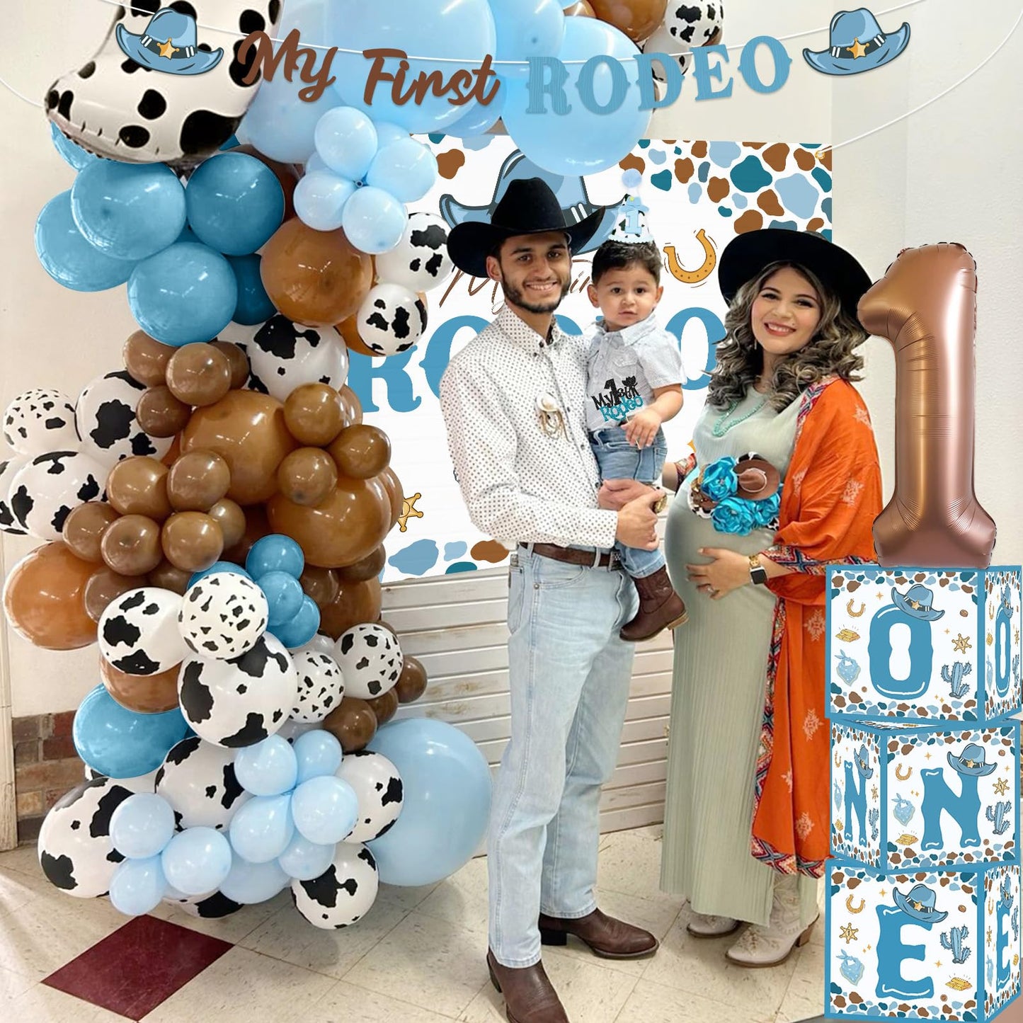 My First Rodeo Decorations Boy, Cowboy 1st Birthday Party Decorations, Cowboy Balloon Arch Kit Western Party Supplies Backdrop Tablecloth Photo Banner for 1st Rodeo Birthday Party Decor Boy