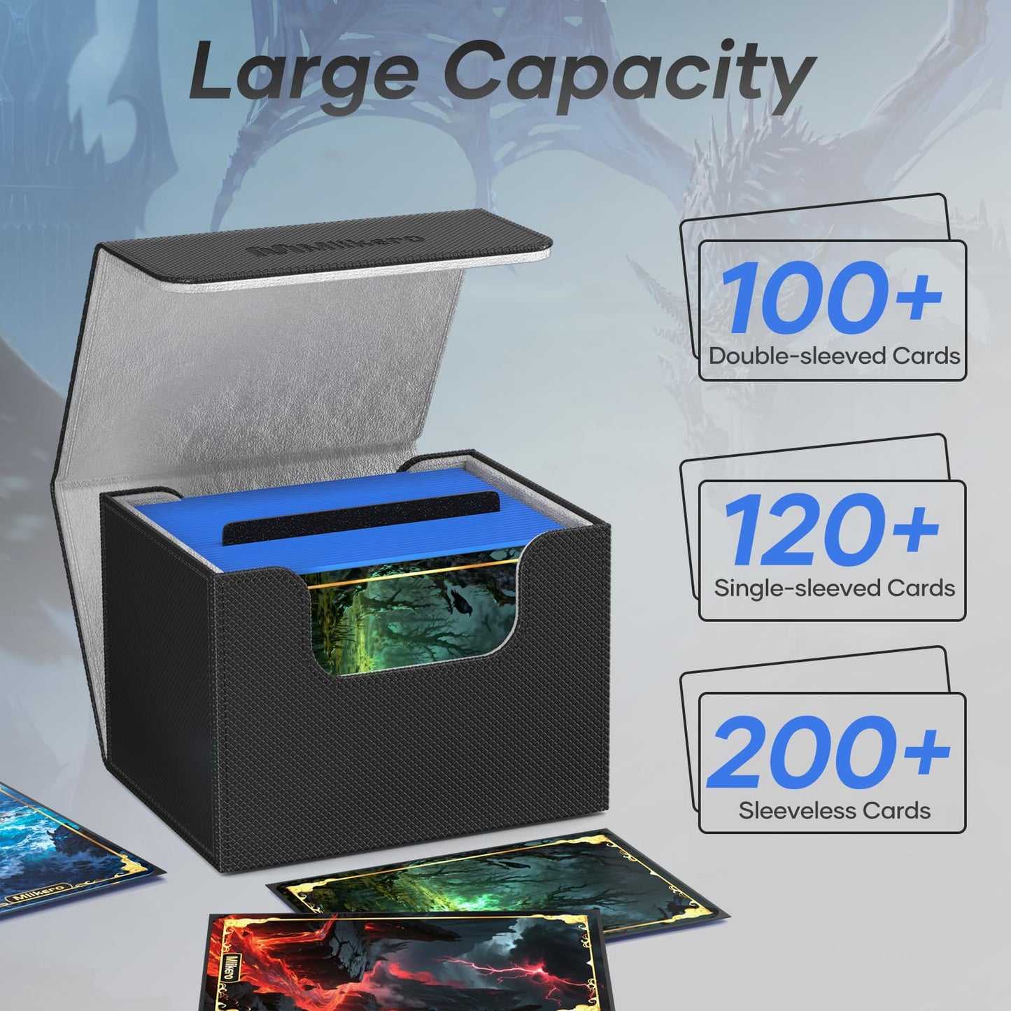 Mlikero 4 Pack Card Deck Box, Commander Deck Box Holds 400+ Double-Sleeved Cards with 4 Dividers, Leather Magnetic Closure Card Box for MTG, TCG (4 Colors)