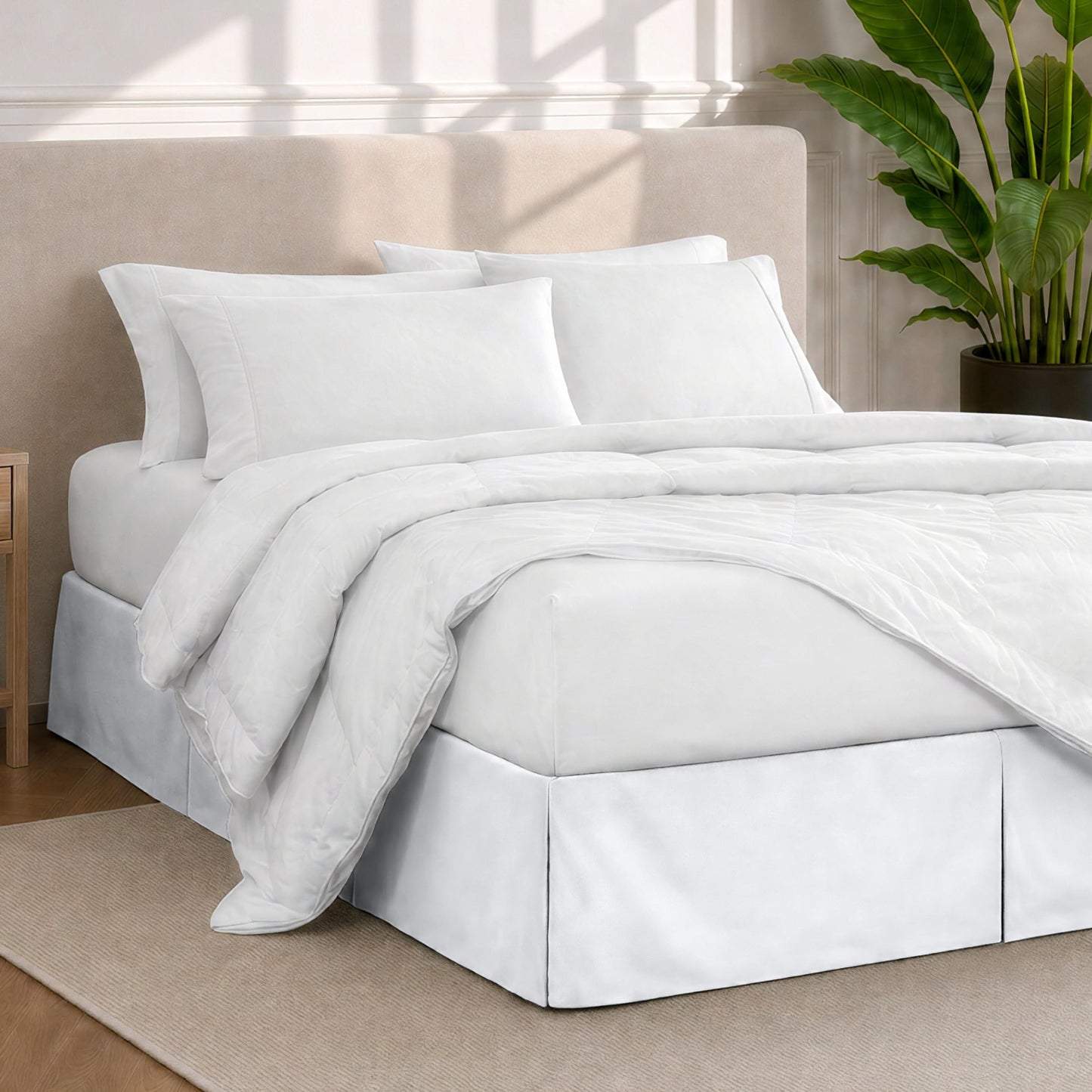 Bare Home Bed Skirt Double Brushed Premium Microfiber, 15-Inch Tailored Drop Pleated Dust Ruffle, 1800 Ultra-Soft Collection, Shrink and Fade Resistant (Queen, White)