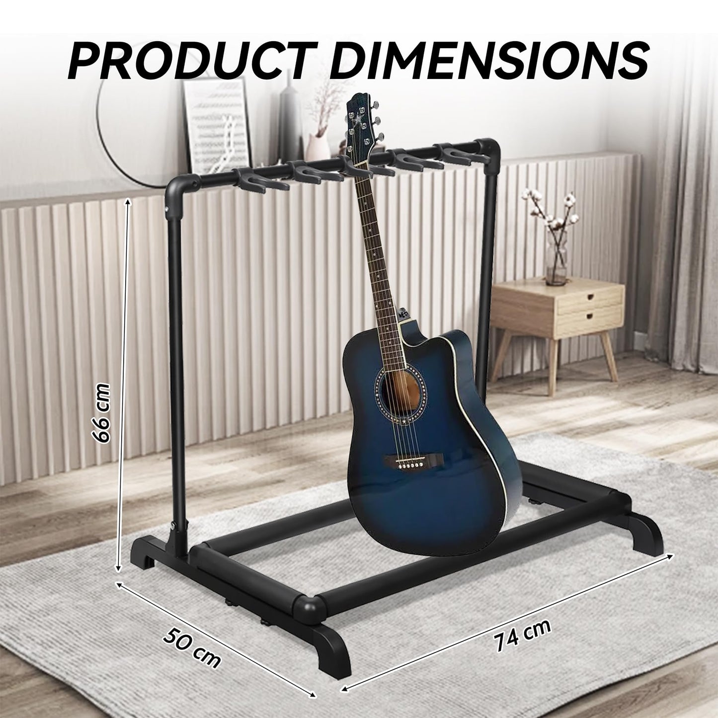 AZOR Multi Guitar Stand Folding 5 Holder Guitar Rack for Acoustic, Electric, and Bass Guitars - Soft Cushioning Sponge Protects Your Instruments - Durable and Stylish Design