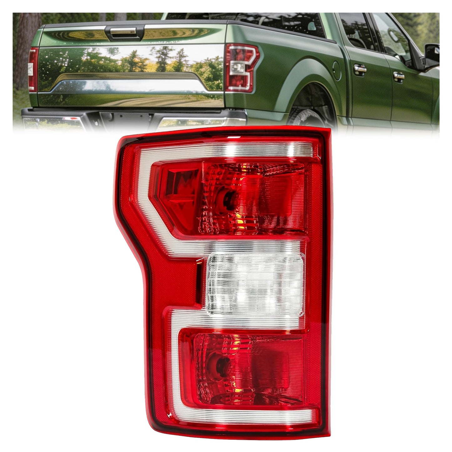 KUAFU Rear Left Tail Light W/Bulbs Compatible with 2018-2020 Ford F-150 Replacement for JL3Z-13405-H FO2800265C FO2800265 Taillight Red Lens Chrome Housing