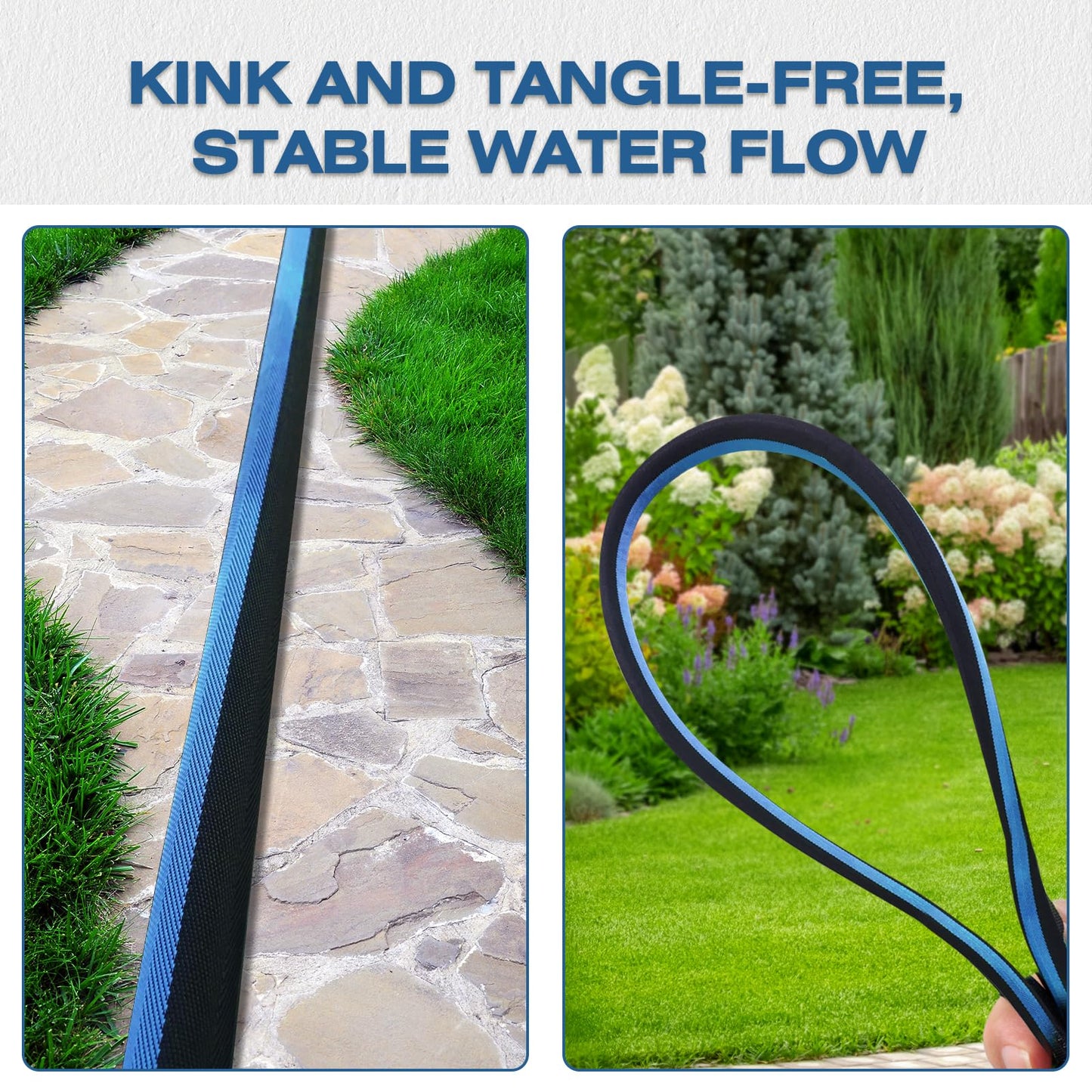 HODUP Ultra Lightweight Garden Hose, Heavy-Duty Kink-Free Flexible, Non-Expanding with Aluminum Brass Fittings, Crush-Proof for Yard/Lawn/Outdoor (Black/Blue, 50 FT)
