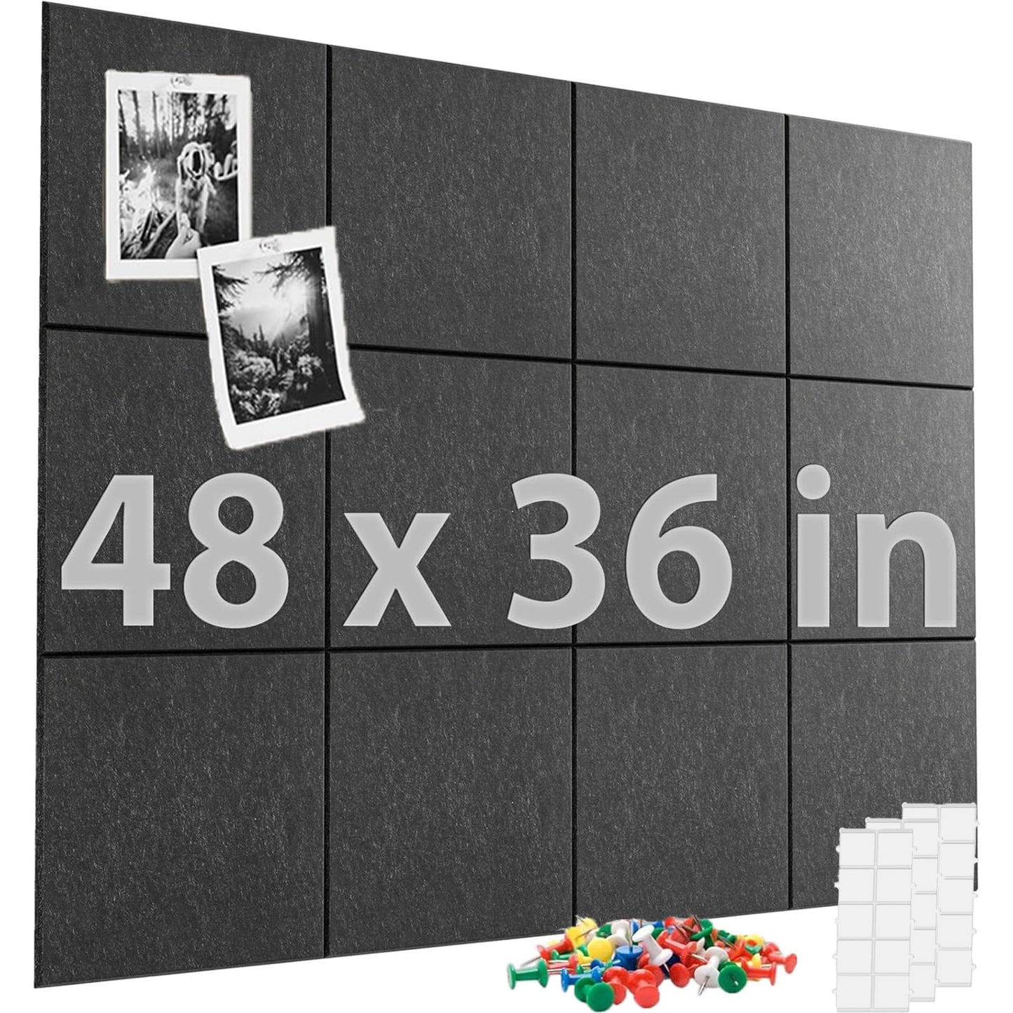 ZOXITY 12 Pack Large Cork Board Bulletin Board,Removable Felt Cork Board Tiles Wall Decoration Display Board with Pushpins for School, Home, Kitchen & Office Walls（48"×36"）