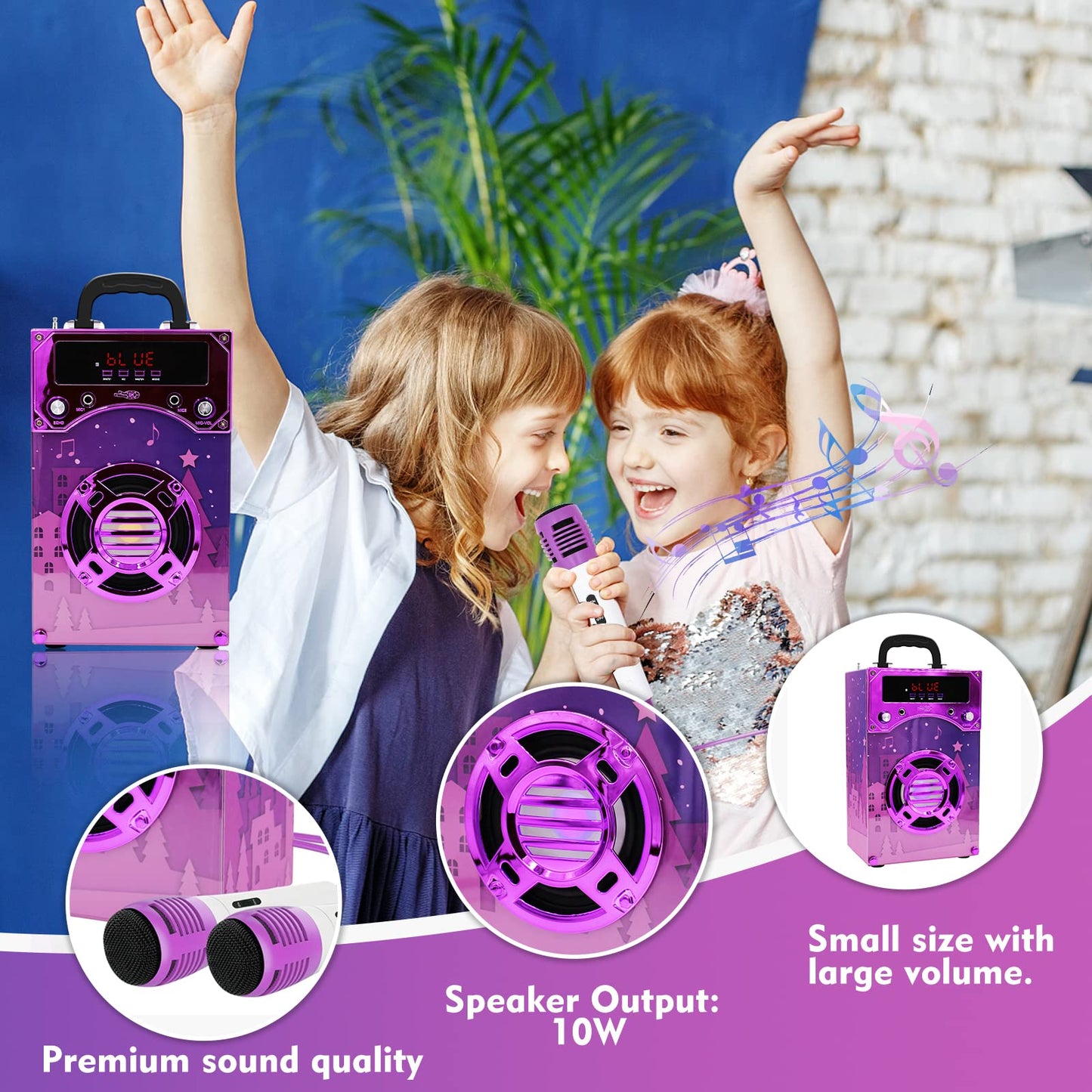 IndeCool Kids Bluetooth Karaoke Speaker with 2 Microphones, Remote Control Speaker Portable Karaoke Machine for Kids Adult Party Gift (Purple)