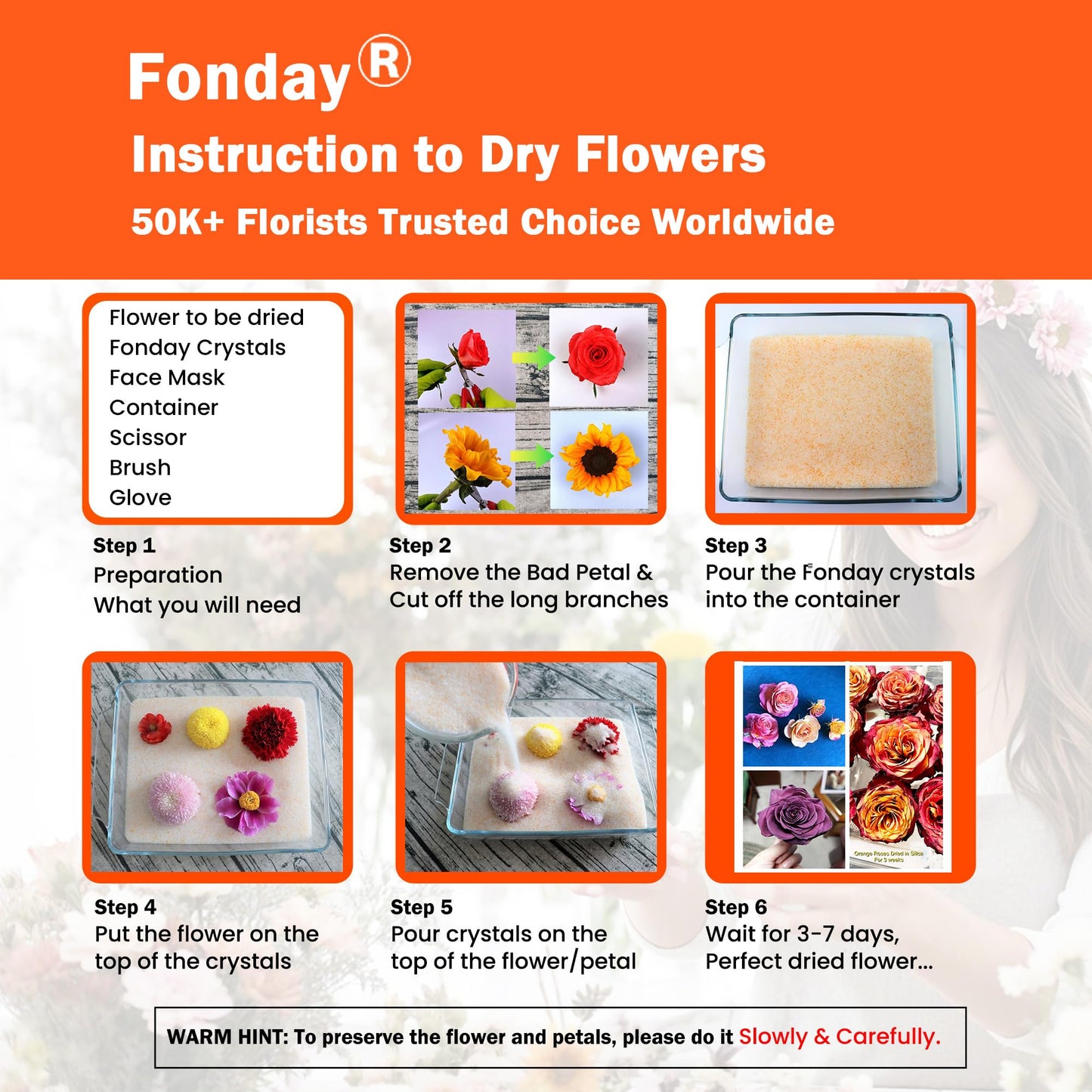 Fonday Silica Gel Flower Drying Crystals for Wedding Bouquet Preservation Color Indicating Reusable Bead Size Less Than 1mm (5LBs 3-in-1, with Sealed Container and Brush)