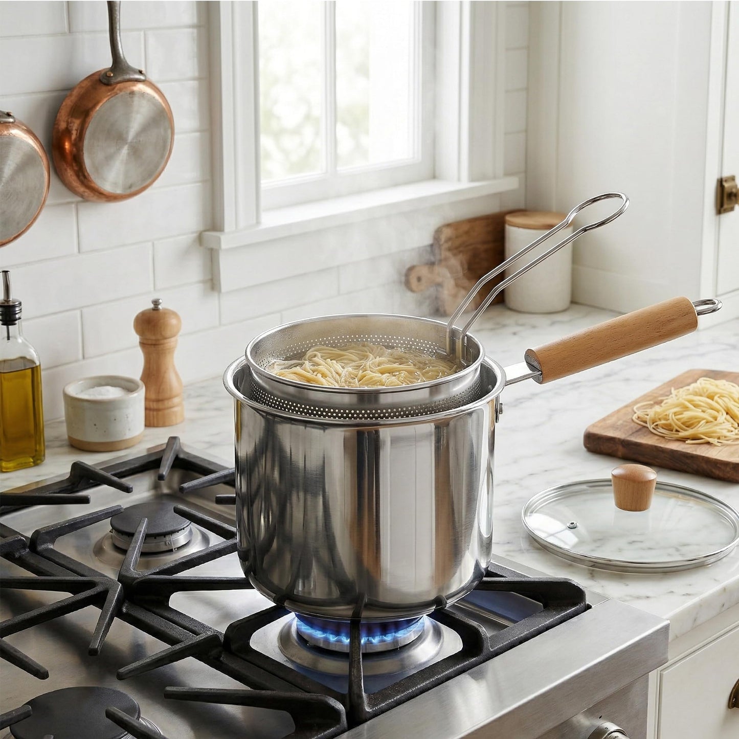2 in 1 Deep Frying Pot (3L) with Basket, Oil Strainer and Glass Lids, Large 304 Stainless Steel Deep Fryer Cooking Pot, Oil Fryer Bacon Grease Container for Kitchen, Frying, Cooking-Dishwasher Safe