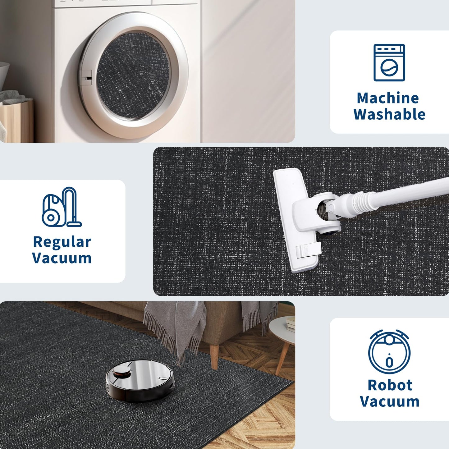 GarveeHome 4x6 Bedroom Area Rug Machine Washable Non-Slip Low Pile Floor Carpets Modern Simple Rugs Contemporary Minimalist Solid Black Area Rug for Living Room Dining Room Nursery Room
