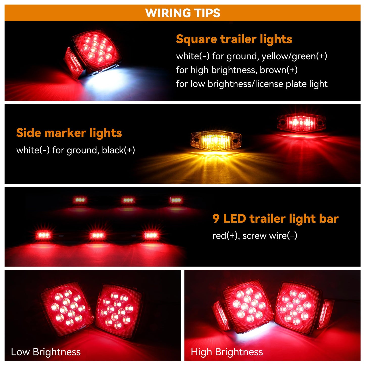 RVZONE Trailer Lights LED Kit, 12V Submersible Boat Trailer Lights Utility Led Lighting with License Plate Lights, Marker Brake Lights, Wiring Harness, for Trailer Boat Truck RV