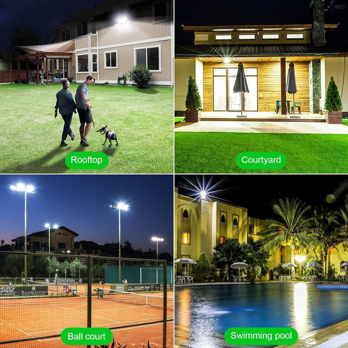 LED Flood Lights Outdoor, 2 Pack 150W 15000LM Super Bright Exterior Floodlight, IP65 Waterproof LED Work Light, 6500K Daylight White, Plug in Flood Light Outdoor for Yard, Garden, Lawn, Backyard