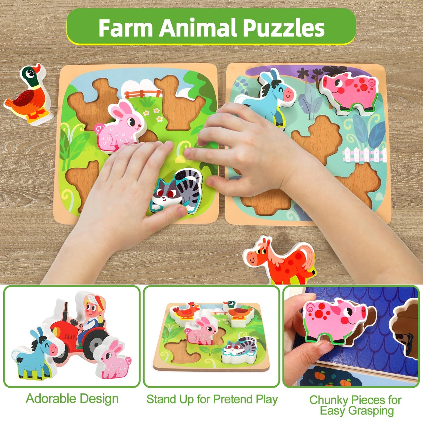 Toddler Montessori Wooden Farm Animal Toys for 1 2 3 Year Old Girls Boys, Sorting Barn Toy with Blocks Puzzles, Baby Shape Sorter Learning Toys, Christmas Birthday Gifts for Toddlers 1-3