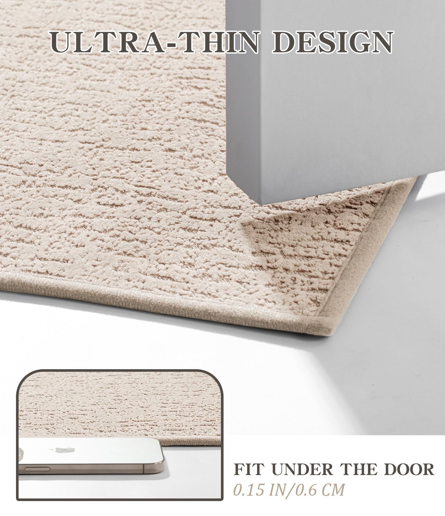 YIHOUSE Bath Mat Sets 2 Piece,Absorbent Quick Dry Bathroom Mat, Bath Mats for Bathroom Rugs Non Slip Washable Thin Bath Rug Fit Under Door,Light Beige