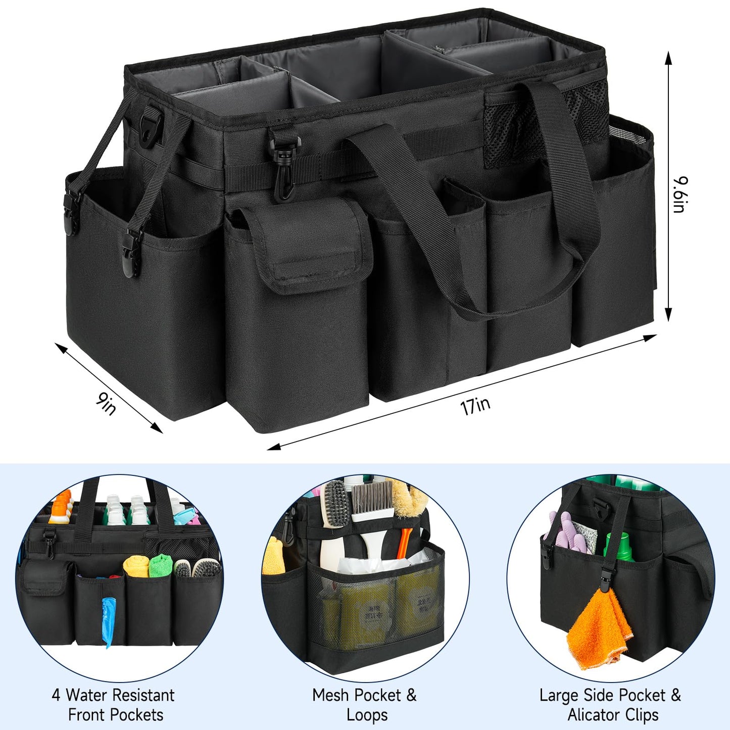 ZIOZERTT Extra Large Cleaning Caddy Bag for Housekeepers,Black