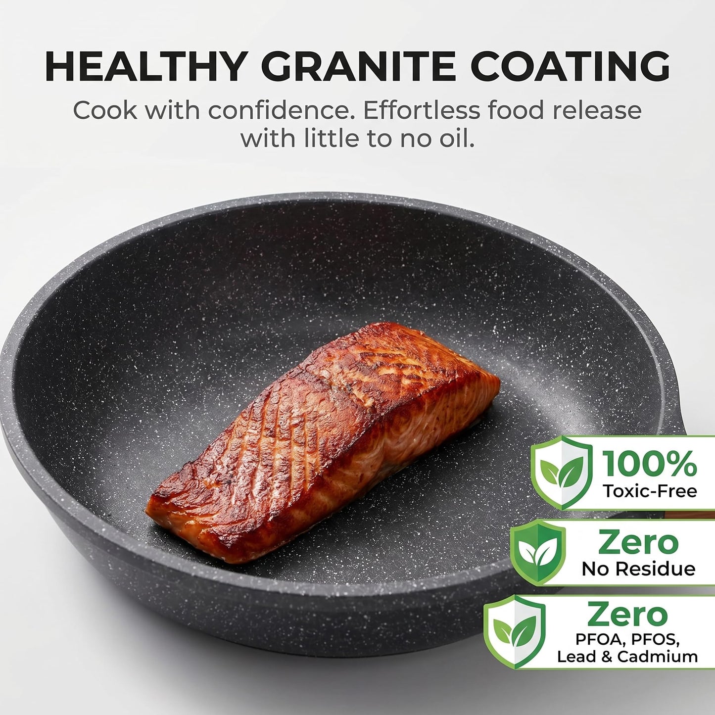 YASHE 24CM/3.3L Nonstick Deep Frying Pan w/Glass Lid, Dishwasher Safe
