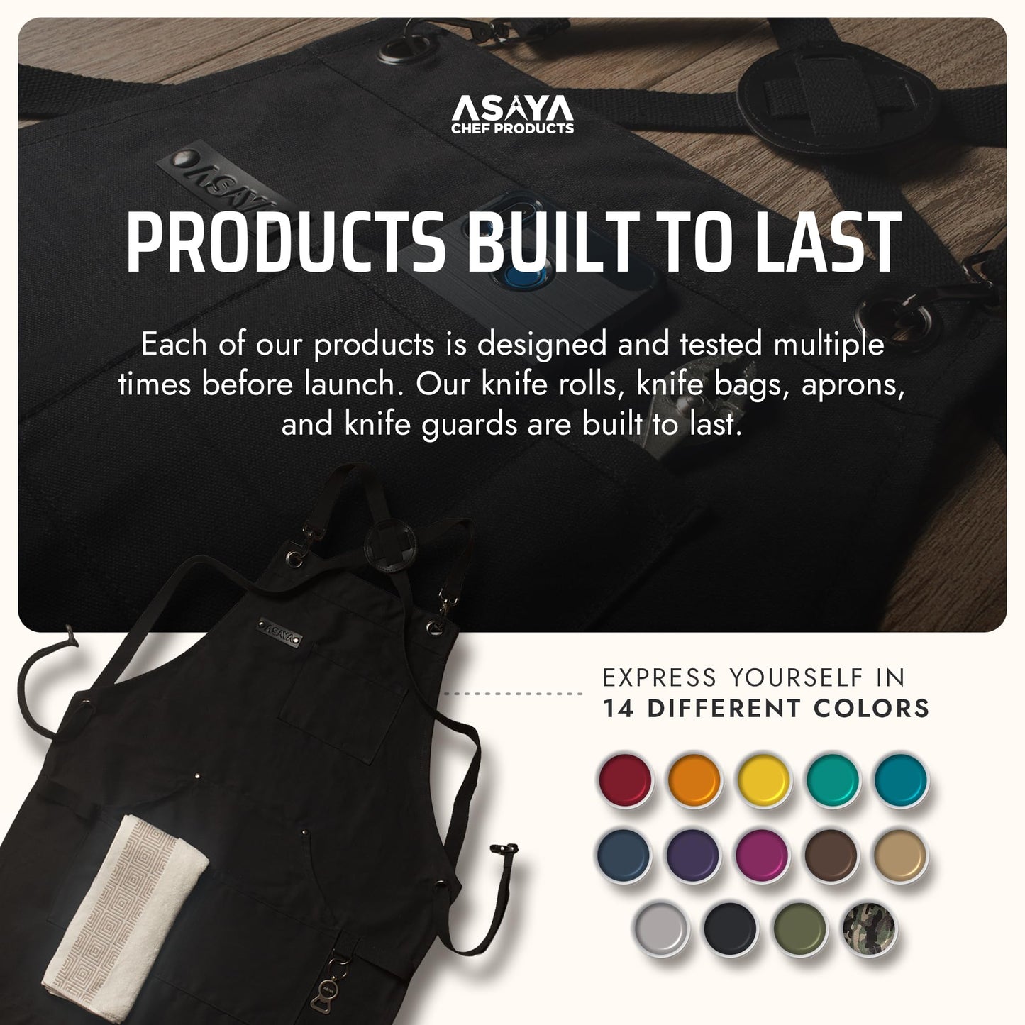 Asaya Chef BBQ and Work Apron with Bottle Opener - Hand Towel-Durable 10oz Cotton Canvas,Brass Hardware and Cross Back Straps (Black)
