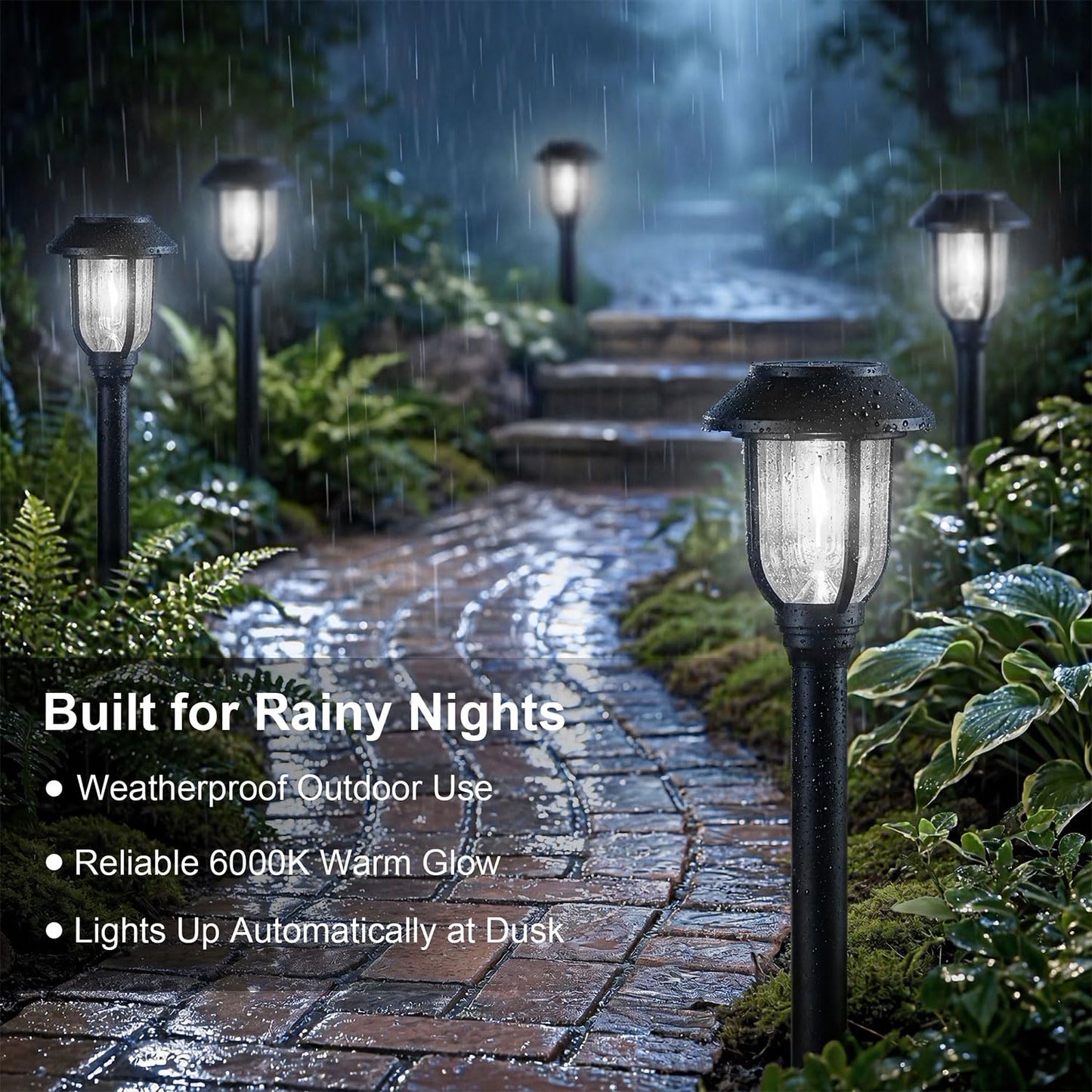 Solar Lights Outdoor Waterproof 8 Pack, 6000K Cool White Solar Pathway Lights, Auto On/Off,Solar Lights for Walkway Black Stainless Steel Landscape Lighting for Walkway Driveway Yard Garden Patio
