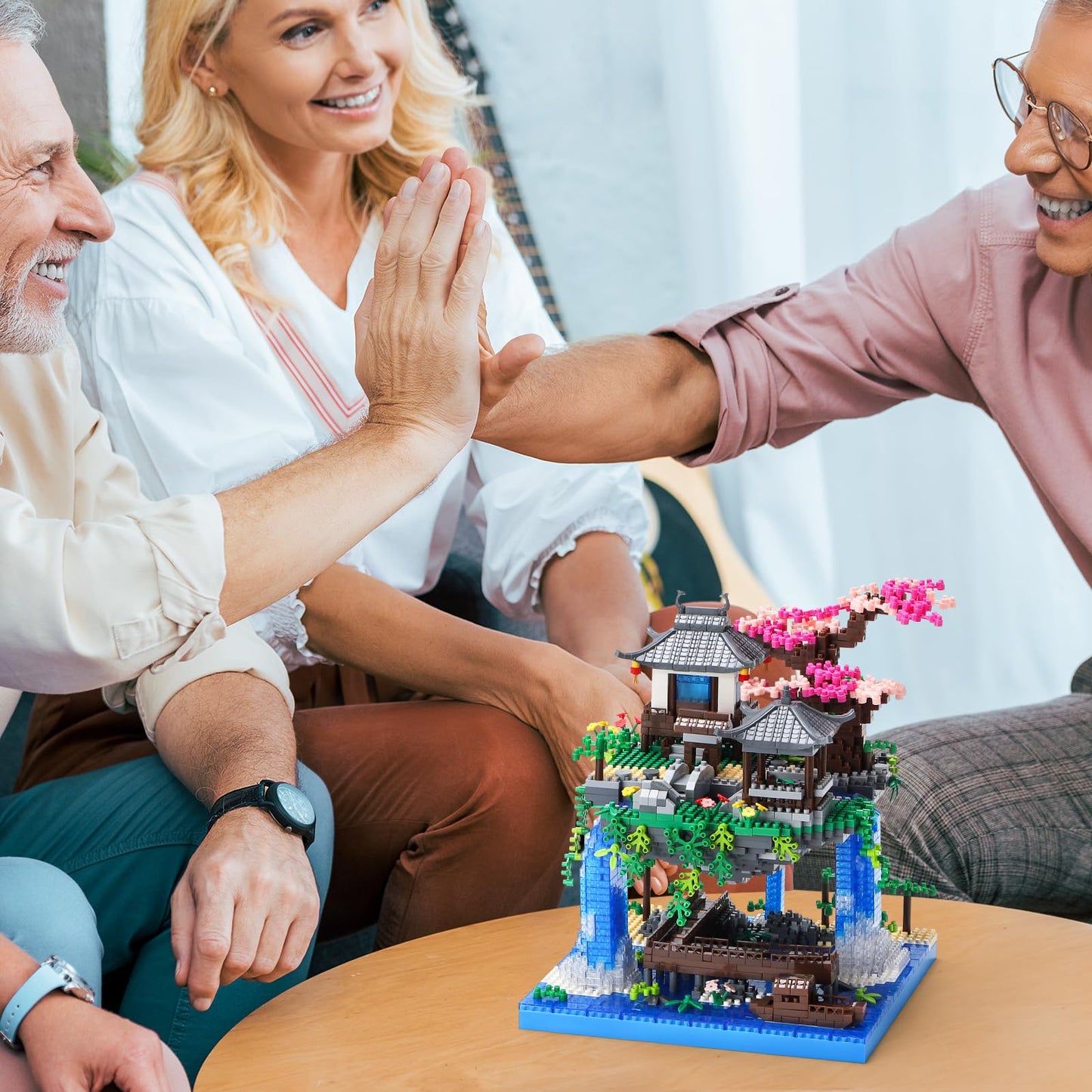 CAXIMSY Cherry Blossom Bonsai Tree House Building Block Sets with Acrylic Display Cover 3320PCS Chinese Architecture of Peach Blossom Micro Mini Building Set Toy Gift for Kids Adults