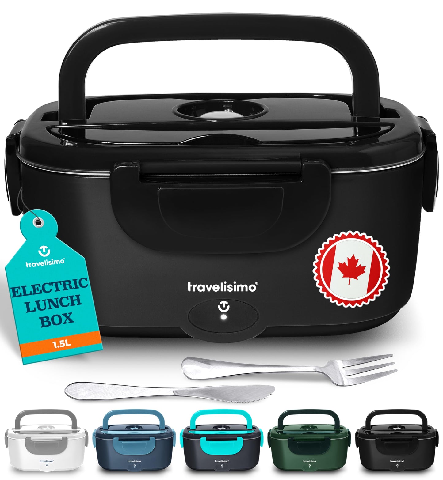 TRAVELISIMO Electric Lunch Box Food Heater, 100W 1.5L Heated Lunchbox 12V/24V/110V Heated Lunch Box for Men & Women, Stainless Steel Portable Food Warmer & Portable Microwave for Car/Truck/Office
