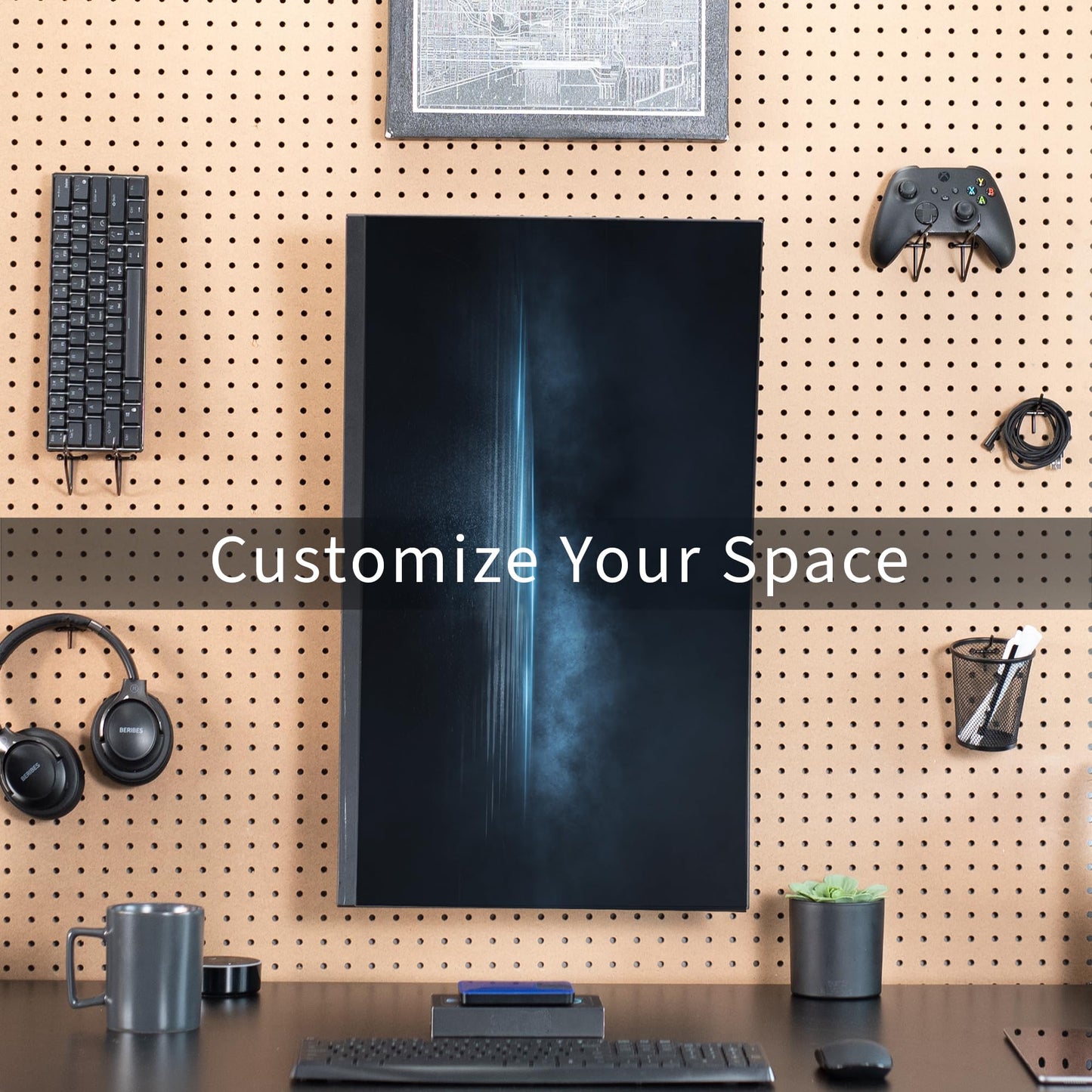 VIVO Articulating Single Monitor Pegboard Mount, Fits Screens up to 32 inches and Peg Boards up to 0.25 inches Thick with 1 inch Hole Spacing, Black, Mount-PB1