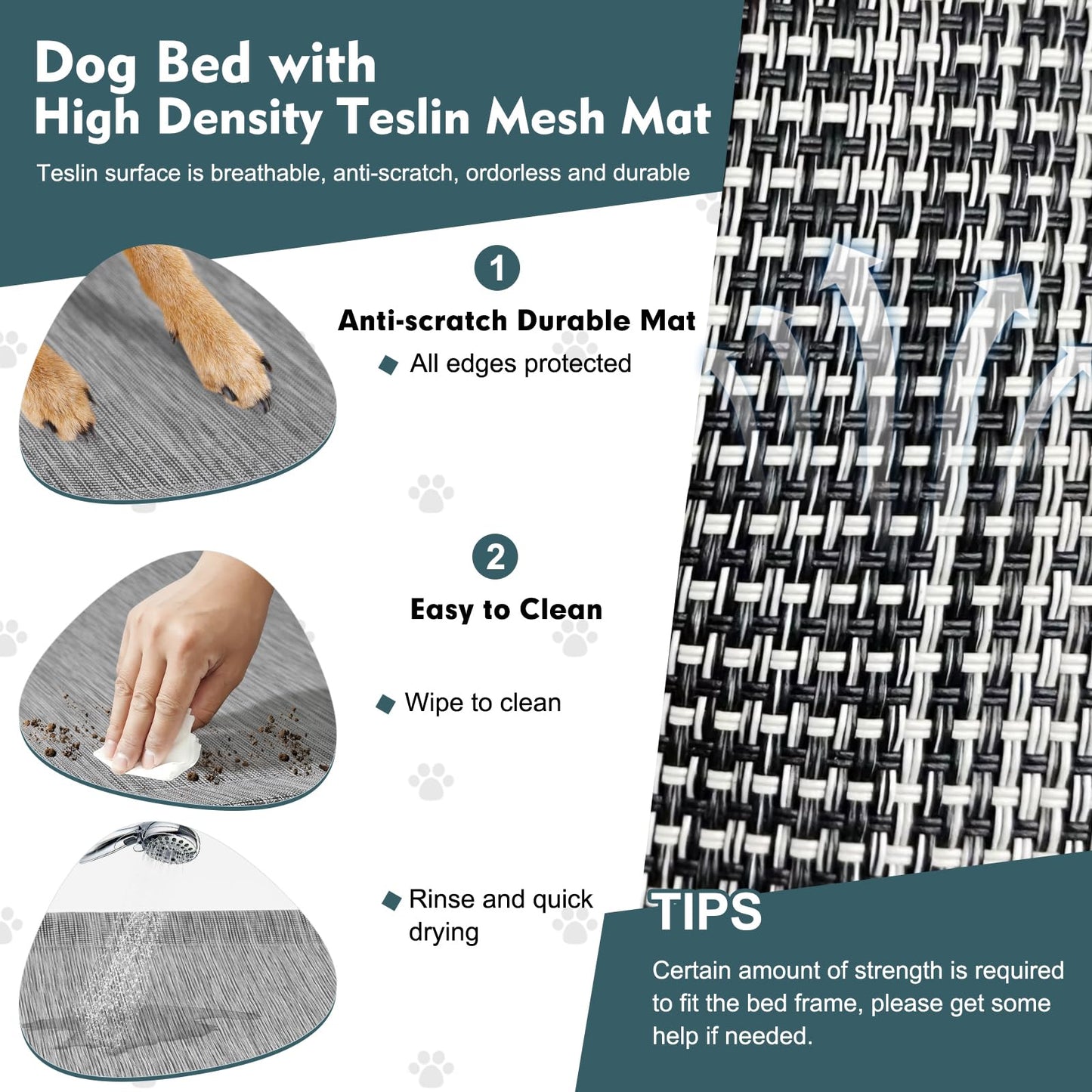 Upgraded Elevated Dog Bed with Canopy, Portable Raised Outdoor Dog Bed with Stable Anti-Slip Feet, Wider Shade Pet Bed Cot, Raised Dog Beds for Large Dogs Camping (Black & Grey, Large)