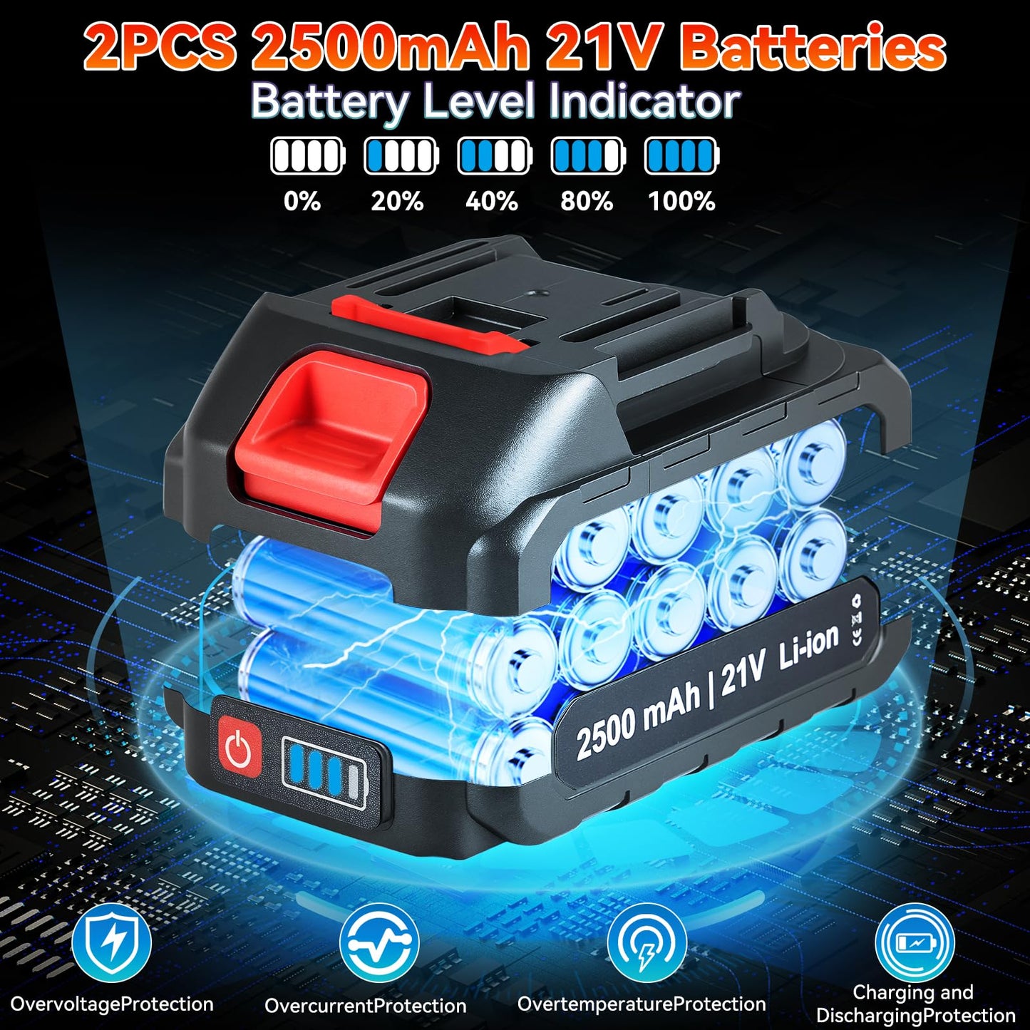 Cordless Leaf Blower, Electric Turbo Jet Blower 250000 RPM, Extended Nozzle, Lightweight Handheld Design, Portable Dust Cleaner for Patio Cleaning, Dust & Debris Cleaning (2 Battery with Toolbox)