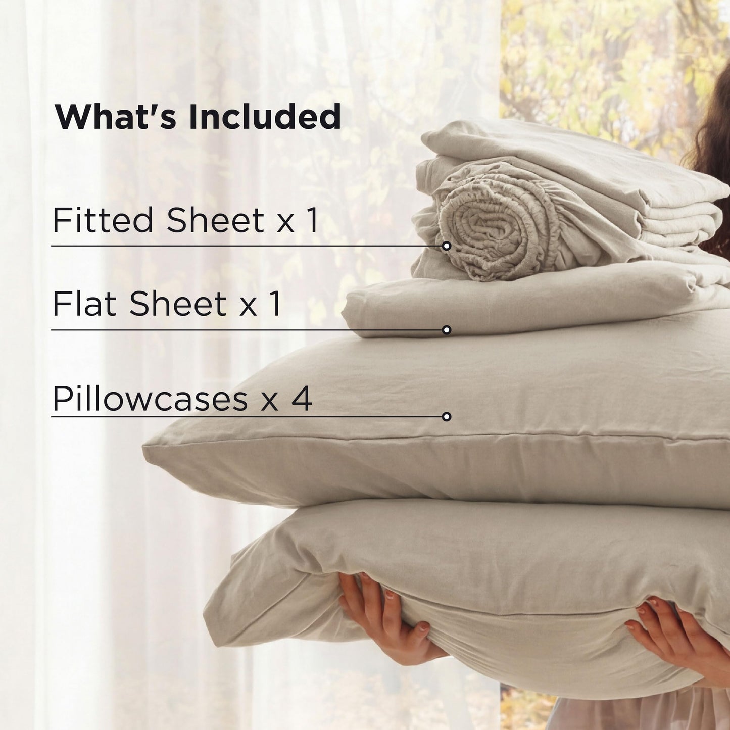 Bedsure Linen Deep Pocket Queen Bed Sheets Set - 6 Pieces Prewashed Ultra-Soft Bed Sheets for Queen Bed, Fits Mattresses Up to 18 Inches Thick, Breathable & Secure Fit, Hotel Luxury Bedding