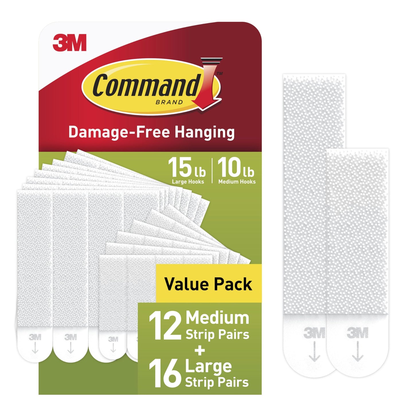 Command Medium and Large Picture Hanging Strips, Damage Free Hanging Picture Hangers, No Tools Wall Hanging Strips for Back to School Dorm Organization, White, 12 Medium Pairs and 16 Large Pairs