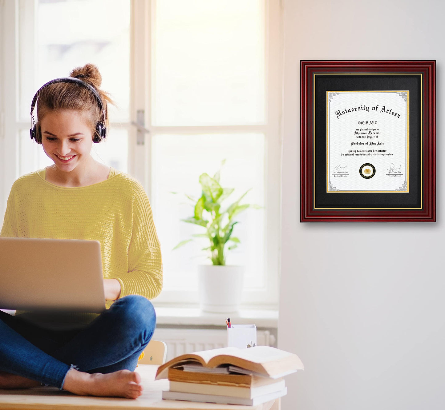 CORE ART 11x14 Diploma Frame Display Certificates 8.5 x 11 with Black Mat or Documents 11 x 14 without Mat, College Degree Wooden Frame with Tempered Glass for Wall and Tabletop Display(Cherry Red)