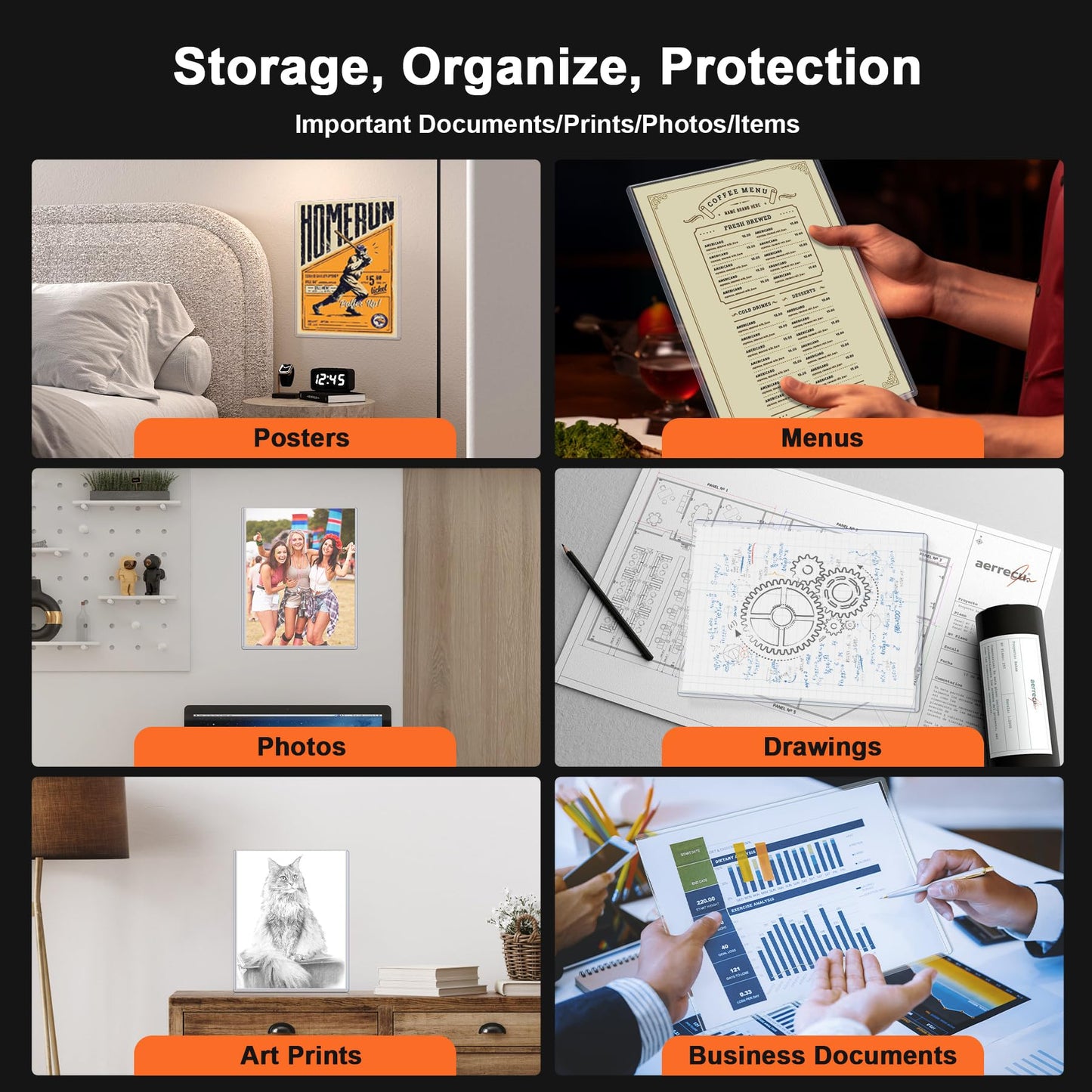 Ndsox 25 Pack 8.5" x 11" Rigid Print Protectors Clear Hard Plastic Sheet Protectors Top Loading for Birth Certificates, Documents, Posters, Photos, Meuns, Heavy Duty No-Hole Plastic Document Sleeves