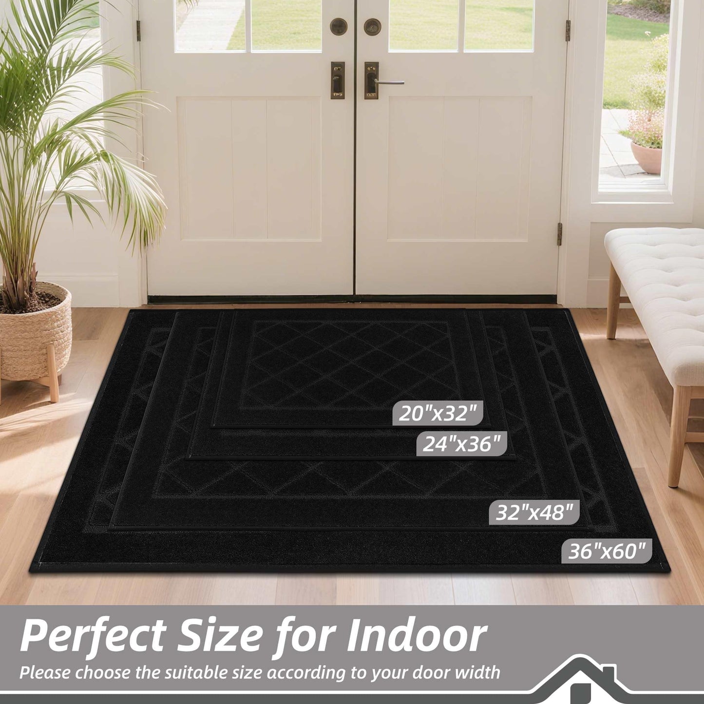BEQHAUSE Dirt Trapper Door Mat 32" x 48", Non-Slip Doormat Washable Entryway Mat Dog Door Mat, Stain Resistant and Absorbent Welcome Mat for Front Back Door, Mud Wet Shoes & Paws, Black