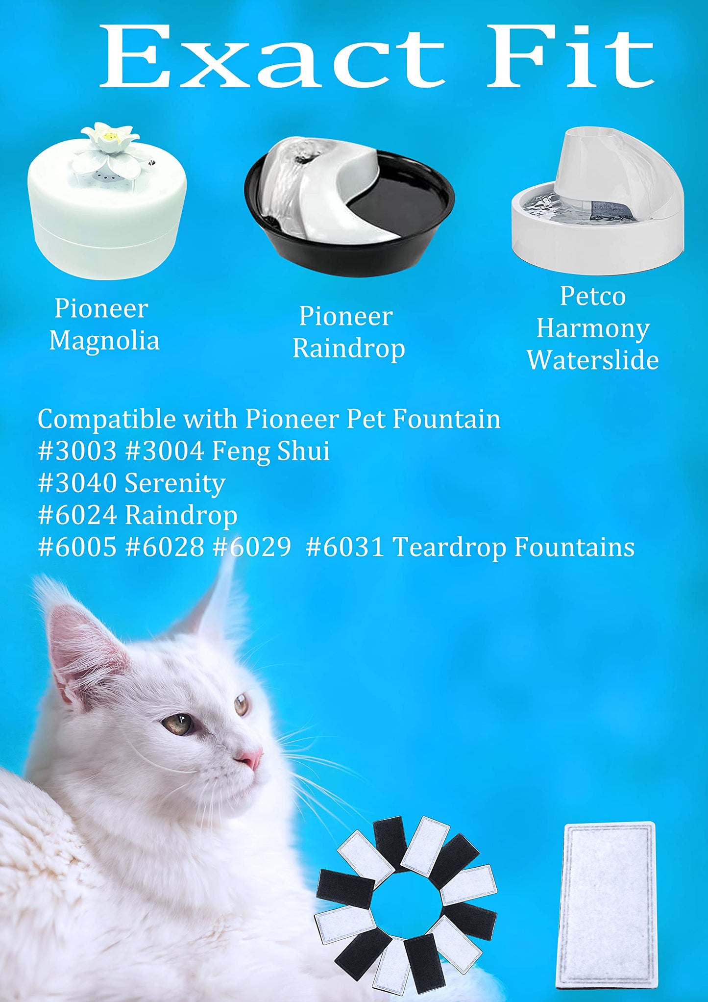 Amazinpure 12 pack Raindrop Plastic Fountain Charcoal Filters compatible with Pioneer pet fountain filters Harmony Pawslife Plastic Fountains #3003#6024#3040#6029#6028#6005#6031