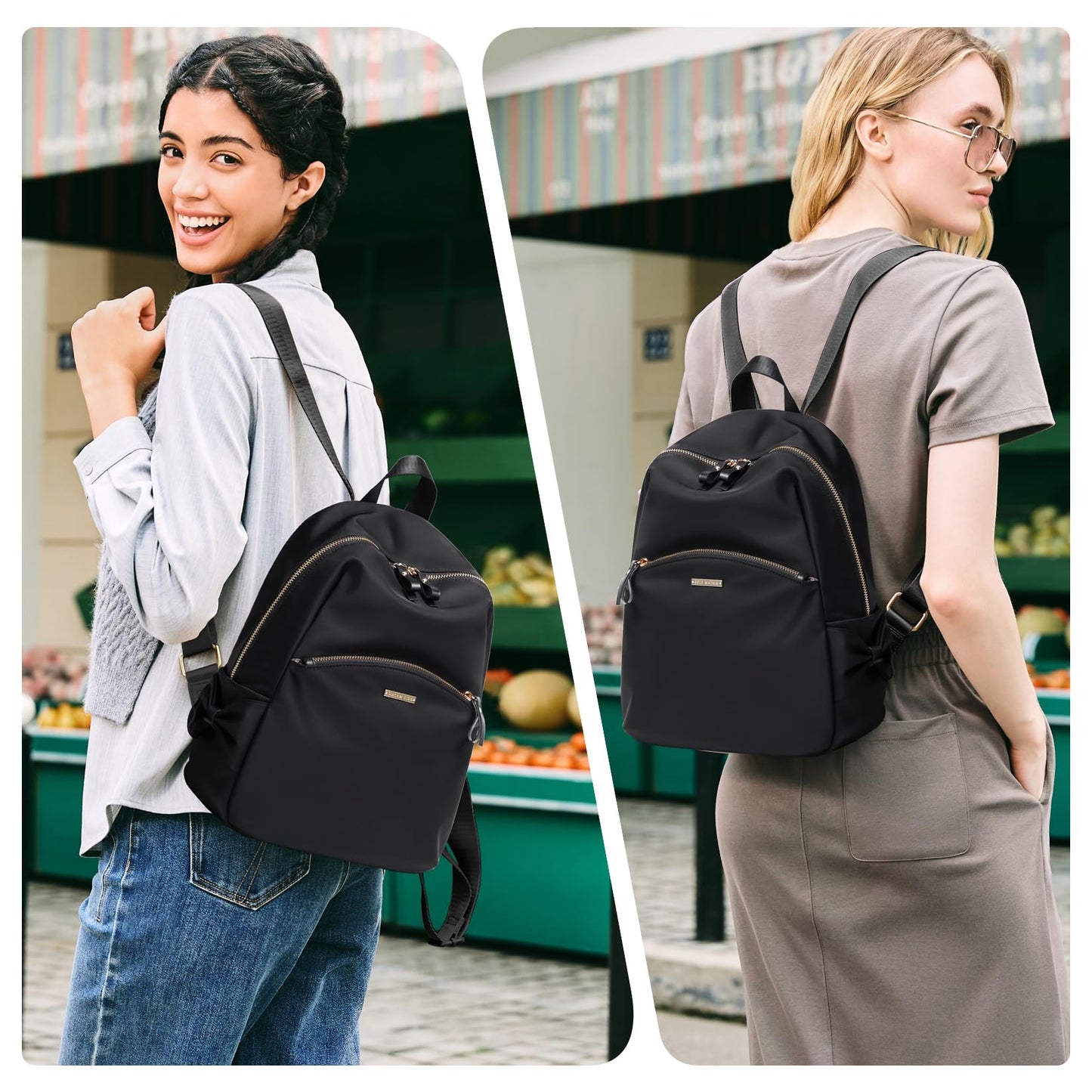 Stylish Backpack Purse for Women Girls Casual Travel Daypack Mini Backpack Handbag Nylon Bookbag (Black)