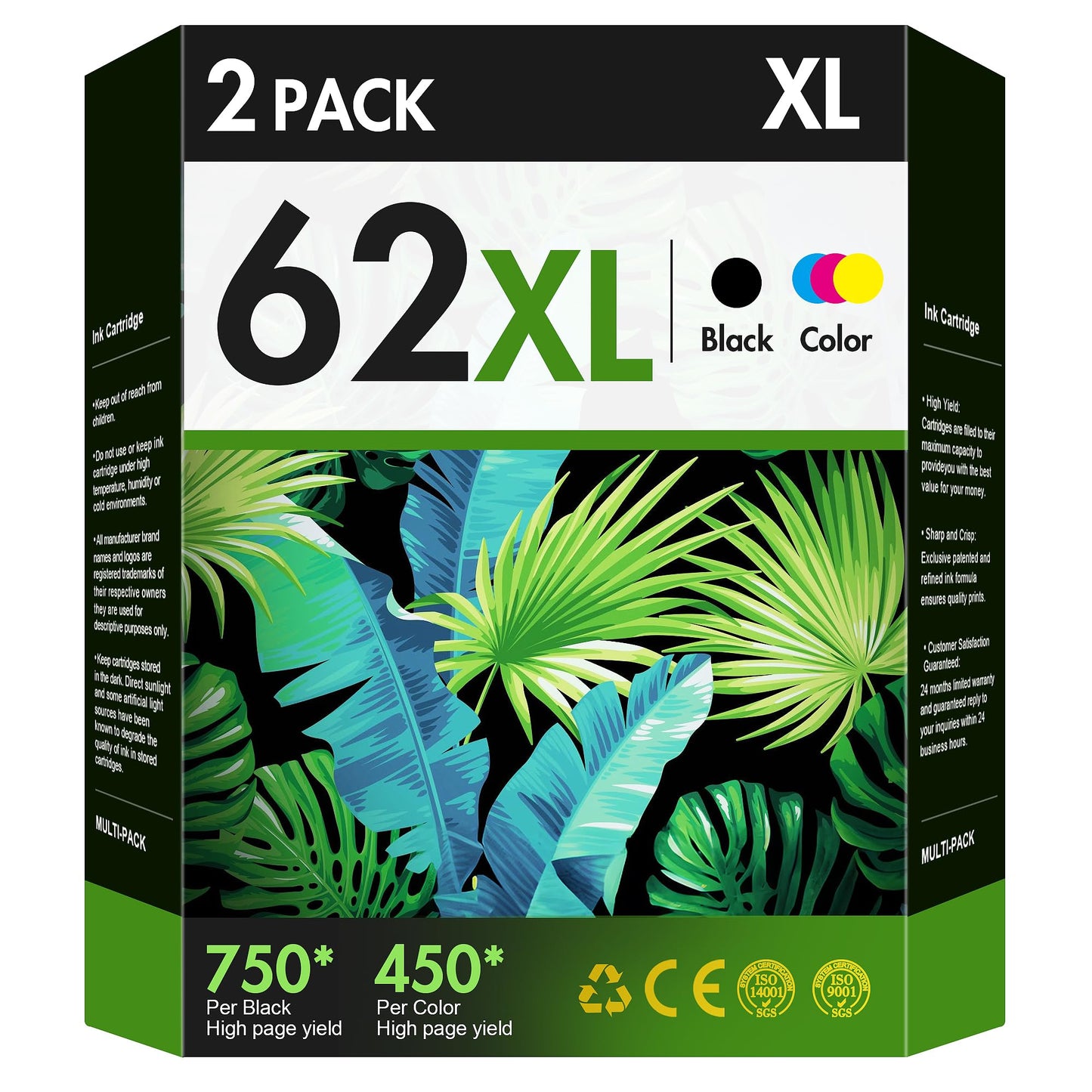 62XL Ink Cartridge Black and Tri Colour for HP 62 XL Ink Cartouche Encre Replacement for HP 62 HP62 HP62XL for HP Envy 7640 5640 Printer Ink for HP 5660 5540 5600 7600 Deskjet 250 258 200 5740 Printer
