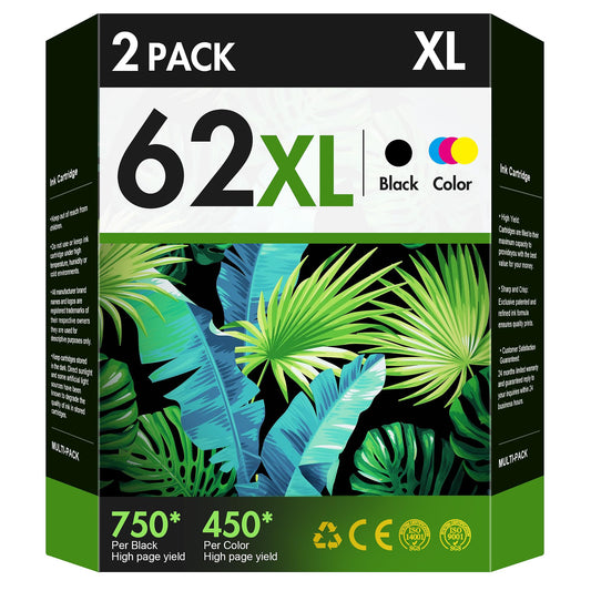 62XL Ink Cartridge Black and Tri Colour for HP 62 XL Ink Cartouche Encre Replacement for HP 62 HP62 HP62XL for HP Envy 7640 5640 Printer Ink for HP 5660 5540 5600 7600 Deskjet 250 258 200 5740 Printer