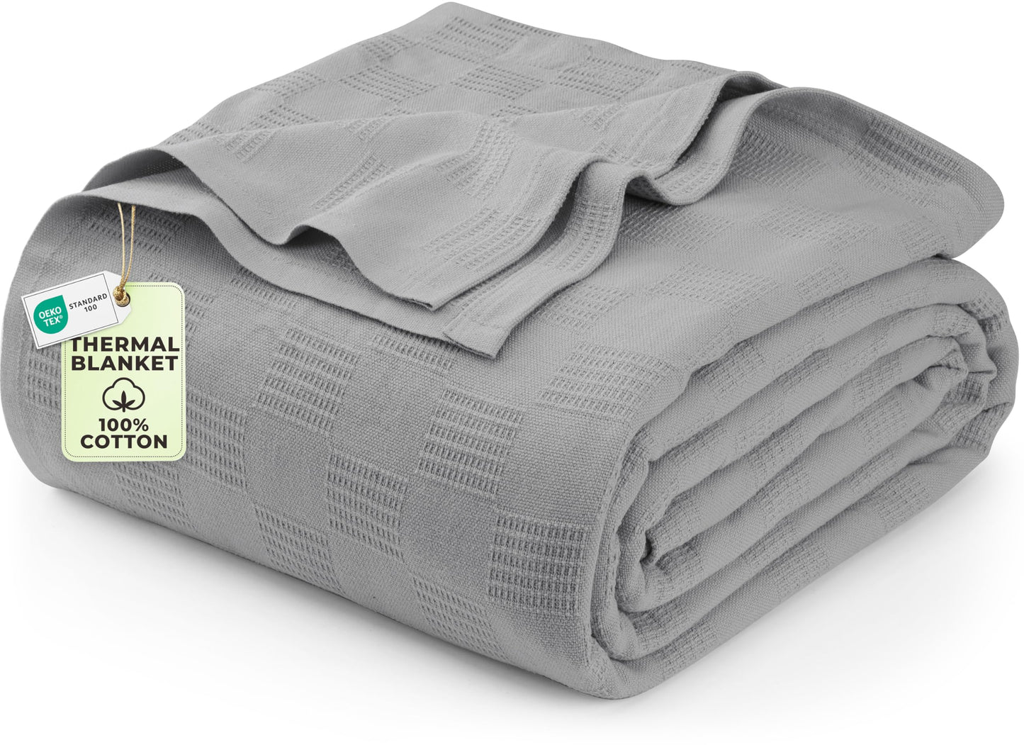 Utopia Bedding 100% Cotton Blanket (Queen Size - 90x90 Inches) 350GSM Lightweight Thermal Blanket, Soft Breathable for All Seasons (Cool Grey)