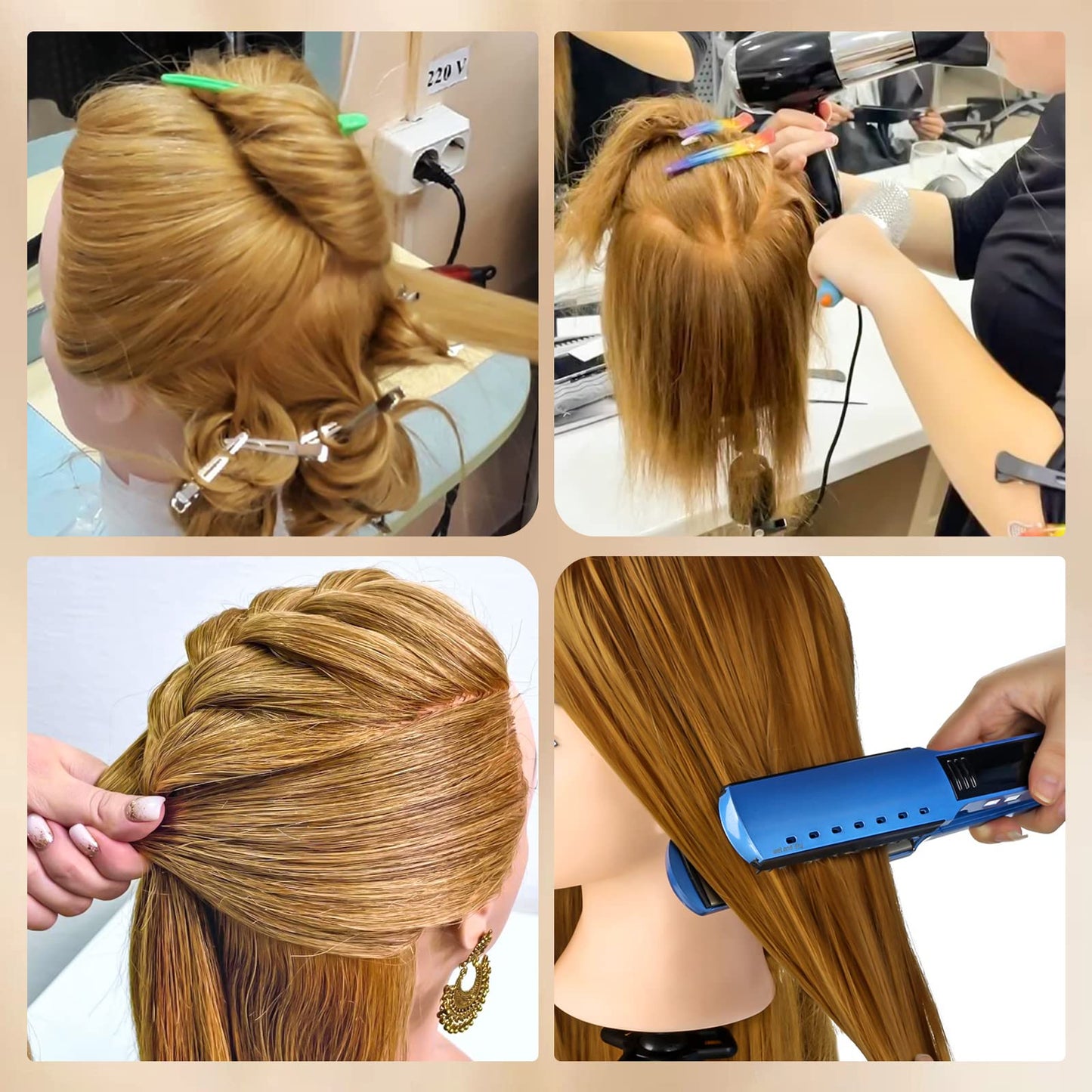 Mannequin Head with 100% Human Hair, MYSWEETY Doll Head for Hair Styling, Manikin Head Cosmetology Makeup Hairdressing Training Head with Clamp Holder and Tools(18" Brown, Makeup)
