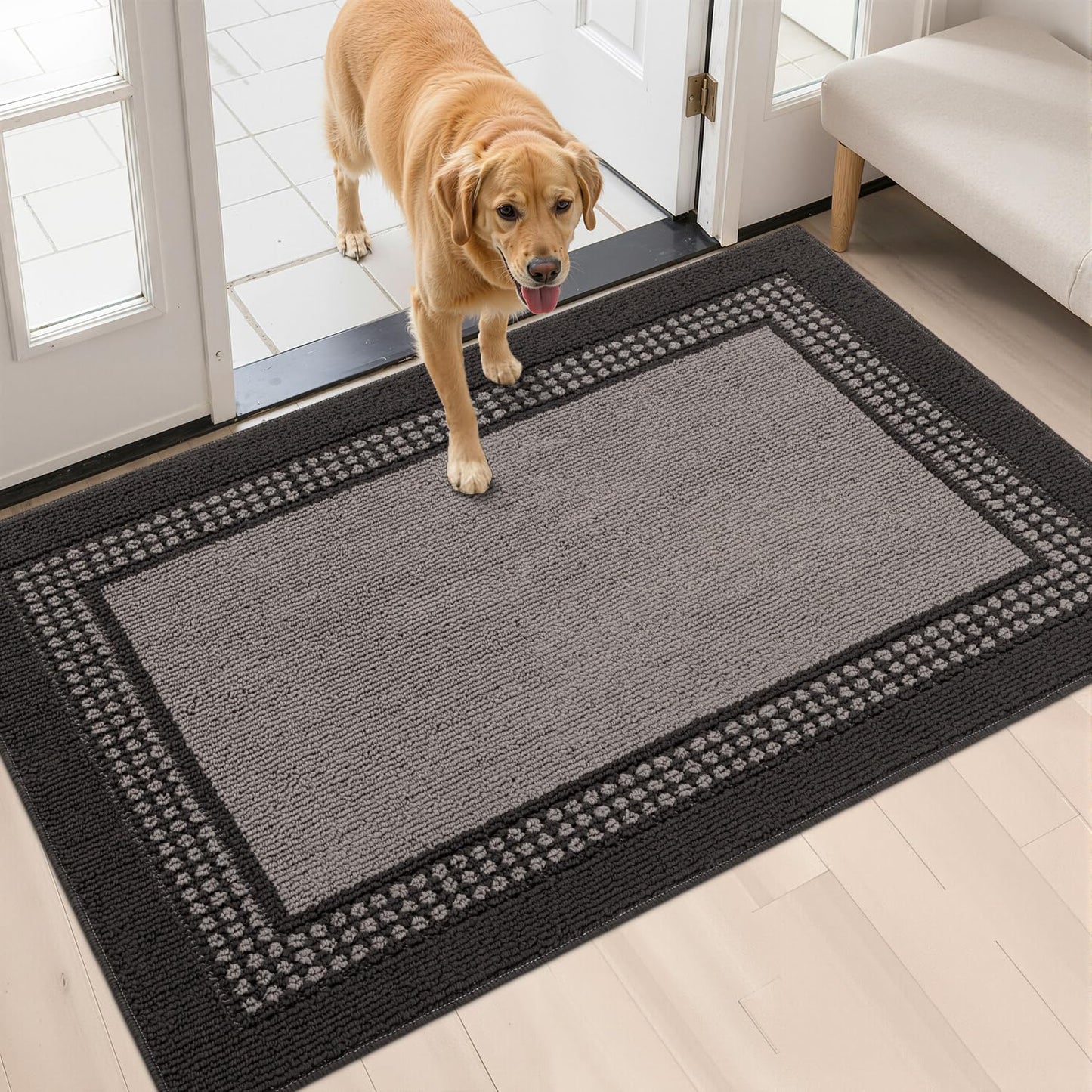 hicorfe Indoor Door Mat,32"x48"Non Slip Absorbent Front Doormat,Mud Trapper Washable Inside Entryway Rug,Low-Profile Floor Mats Rubber Backing Welcome Entrance Rug,Dark Grey