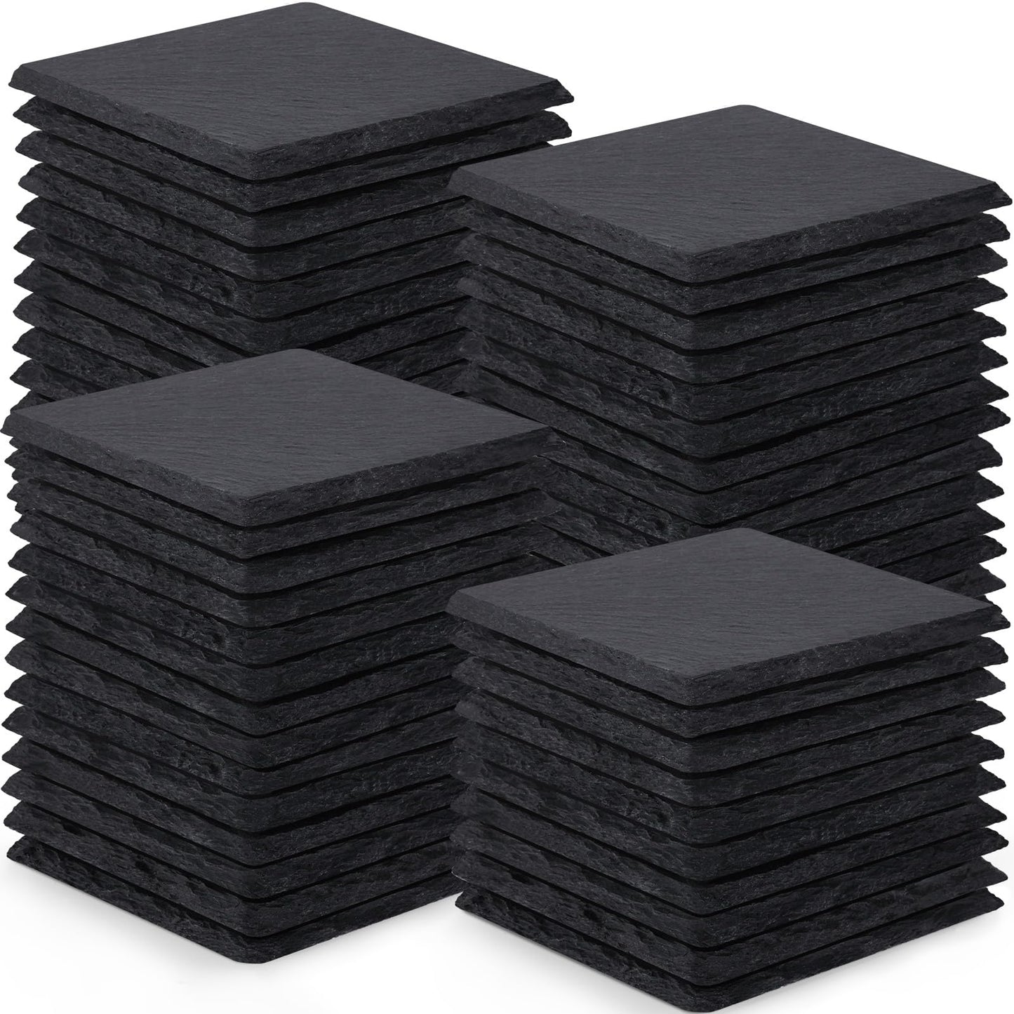 60 Pieces Slate Drink Coasters, GOH DODD 4 Inch Black Coasters Stone Coaster Set, Laser Engraving Blanks with Anti-Scratch Bottom for Home Office Kitchen Bar Housewarming Gifts Wedding Party, Square