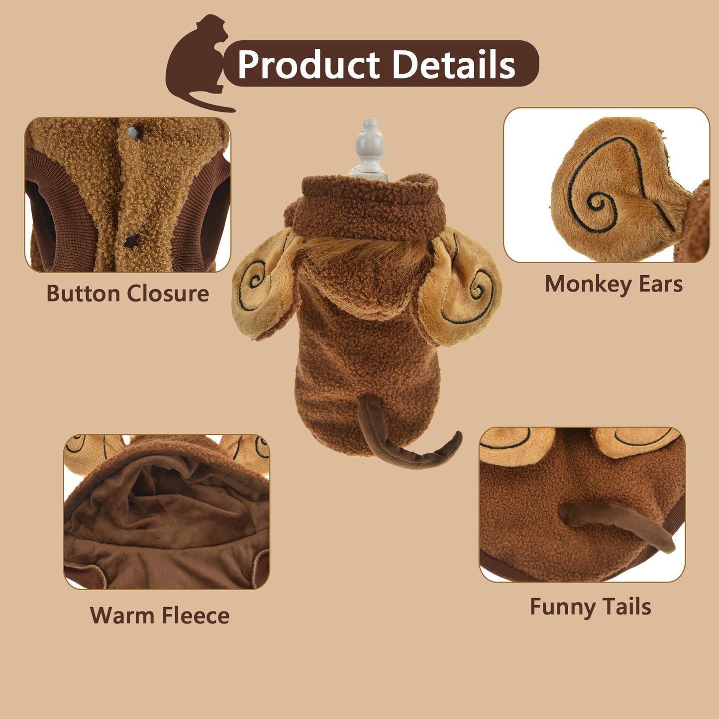 FLAdorepet Halloween Dog Monkey Costume for Small Large Breed Dogs,Winter Warm Pet Coat Funny Cat Clothes Hoodie for Labrador Bulldog Chihuahua Yorkie (5XL)