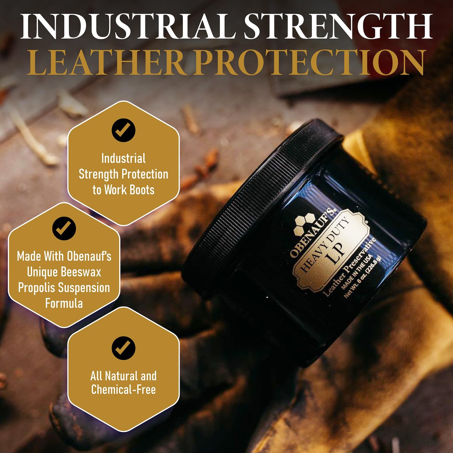 Obenauf's Heavy Duty LP Leather Preservative (8oz)- All Natural Beeswax Oil Conditioner- Rejuvenate Restore & Preserve Sunfaded or Cracked Boots Jackets Saddles Car Auto Upholstery Furniture- USA Made