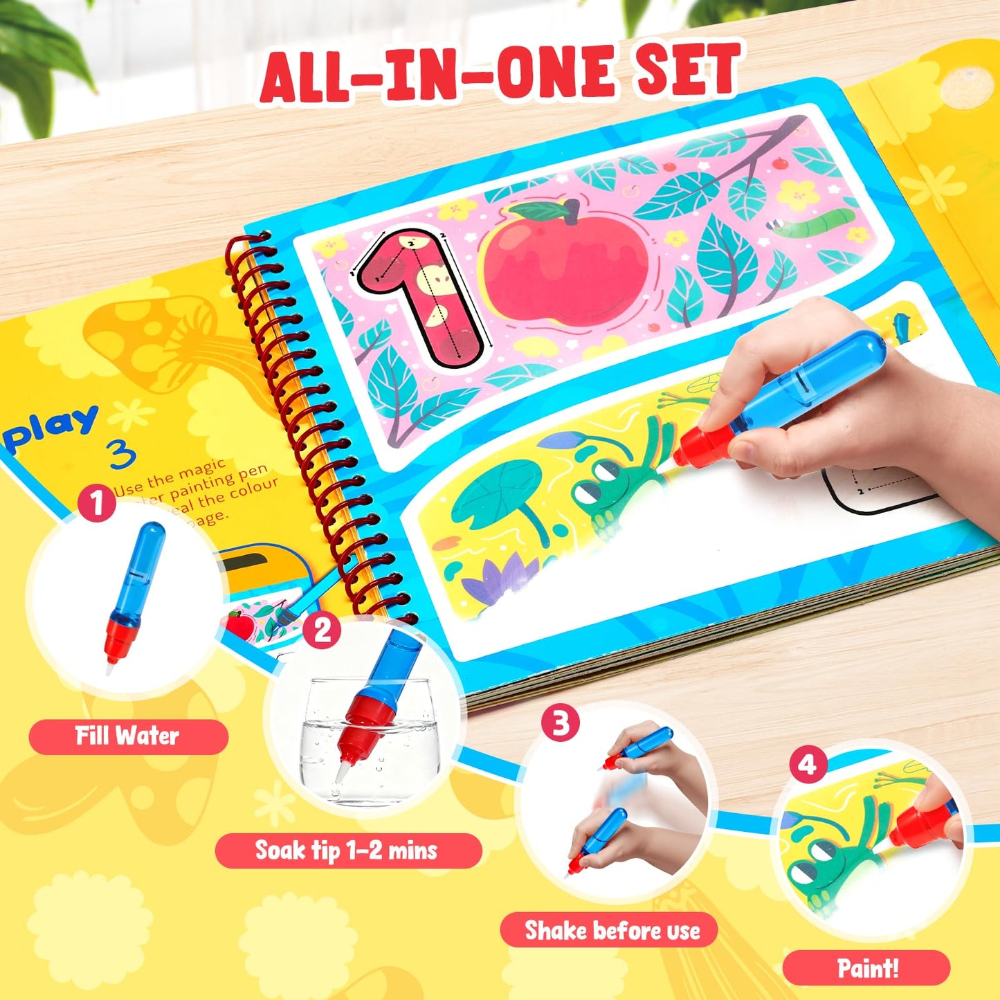 JoyCat 2 Packs Reusable Water Coloring Book for Toddlers 3-5, 28 Pages Alphabet & Number Tracing Magic Water Drawing Book, Mess-Free Preschool Learning Toys, Educational Gift for Boys Girls