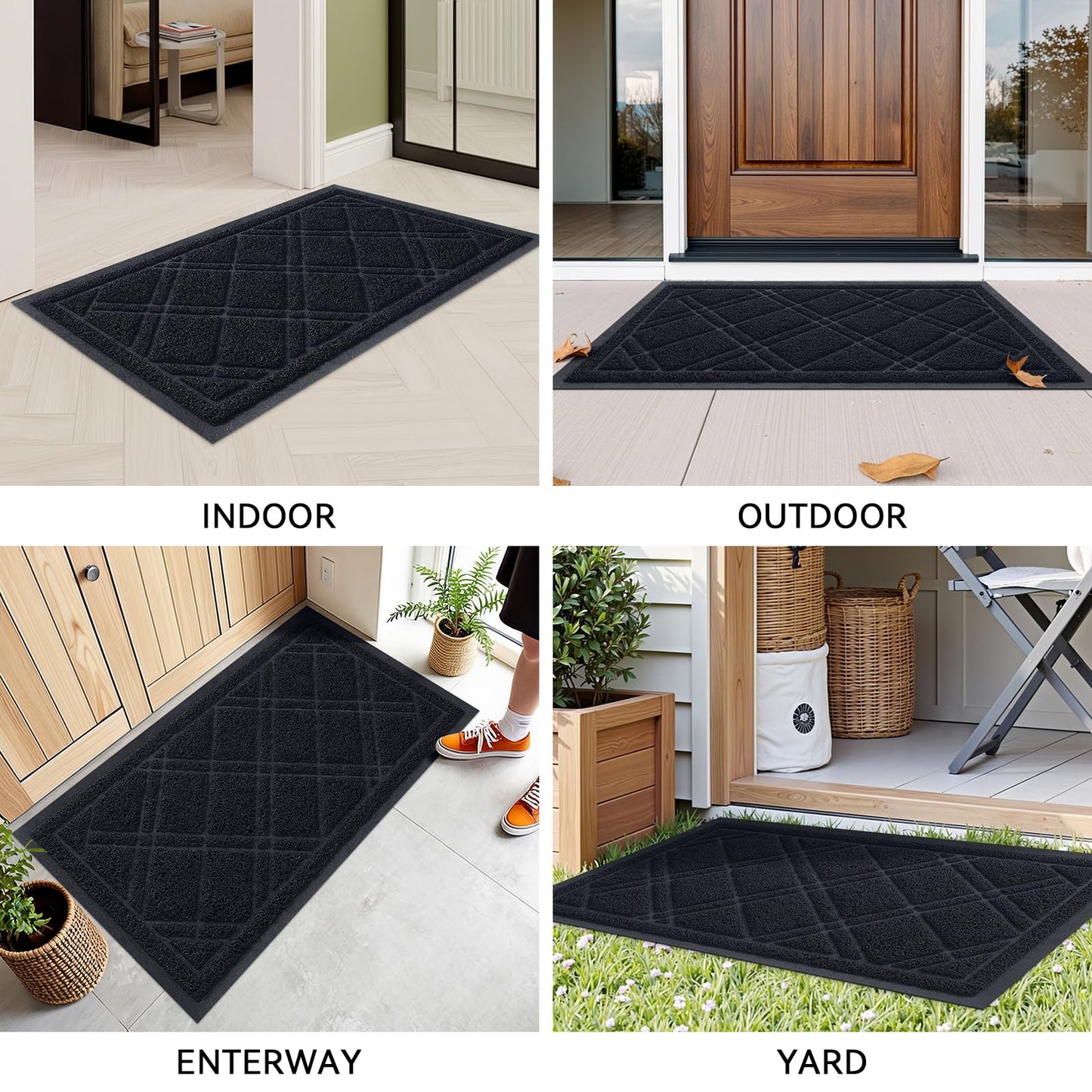 Front Door Mat Outdoor Mat for Entrance, Non-Slip Low Profile Doormat, Durable Dirt Trapper Welcome Mat Shoe Mat for Outdoor, Indoor, Front Back Doors, Entrance, 32"x48", Black