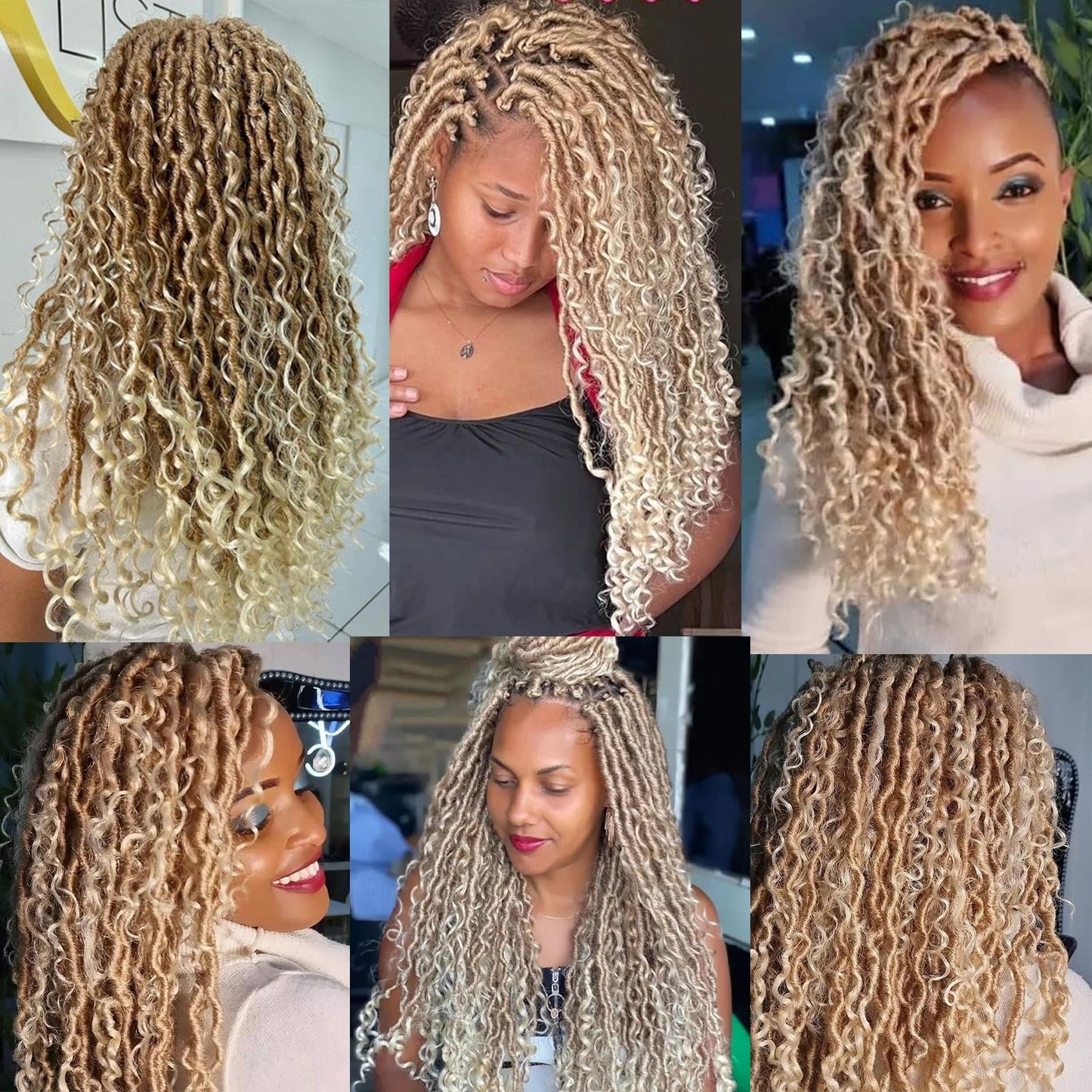 EFFGOCO Goddess Faux Locs Crochet Hair 18 Inch Ombre Blonde 7 Packs Crochet Boho Box Braids with Curls 16 Strands/Pack Prelooped Soft Locs Crochet Braids Hair Extensions (18Inch, T27/613)