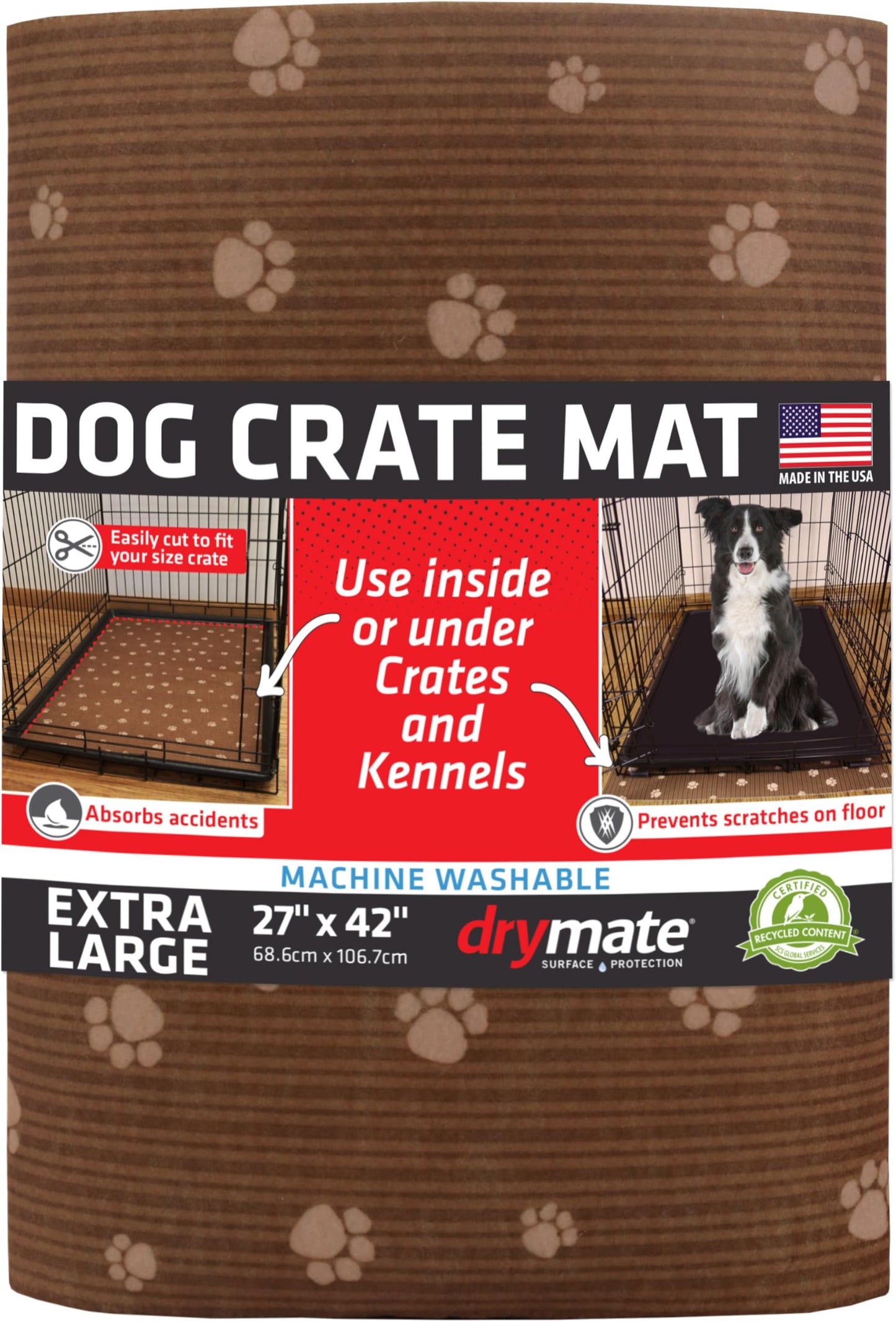 Drymate CKP2742MBNSTP Dog Crate Mat, Kennel Pad Liner (27" by 42") Brown