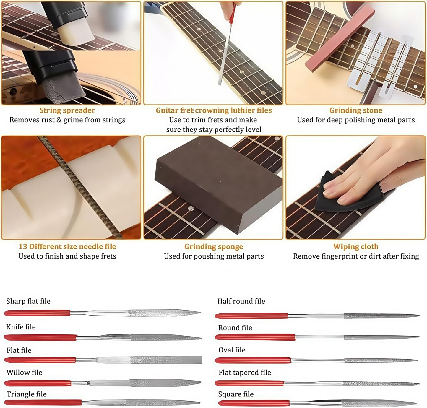 72 PCS Guitar Repair Tool Kit, Professional Guitar Repair Maintenance Kit Including Guitar Strings, Plectrums, Bridge, Guitar Code For Acoustic Electric Guitar Bass Ukulele