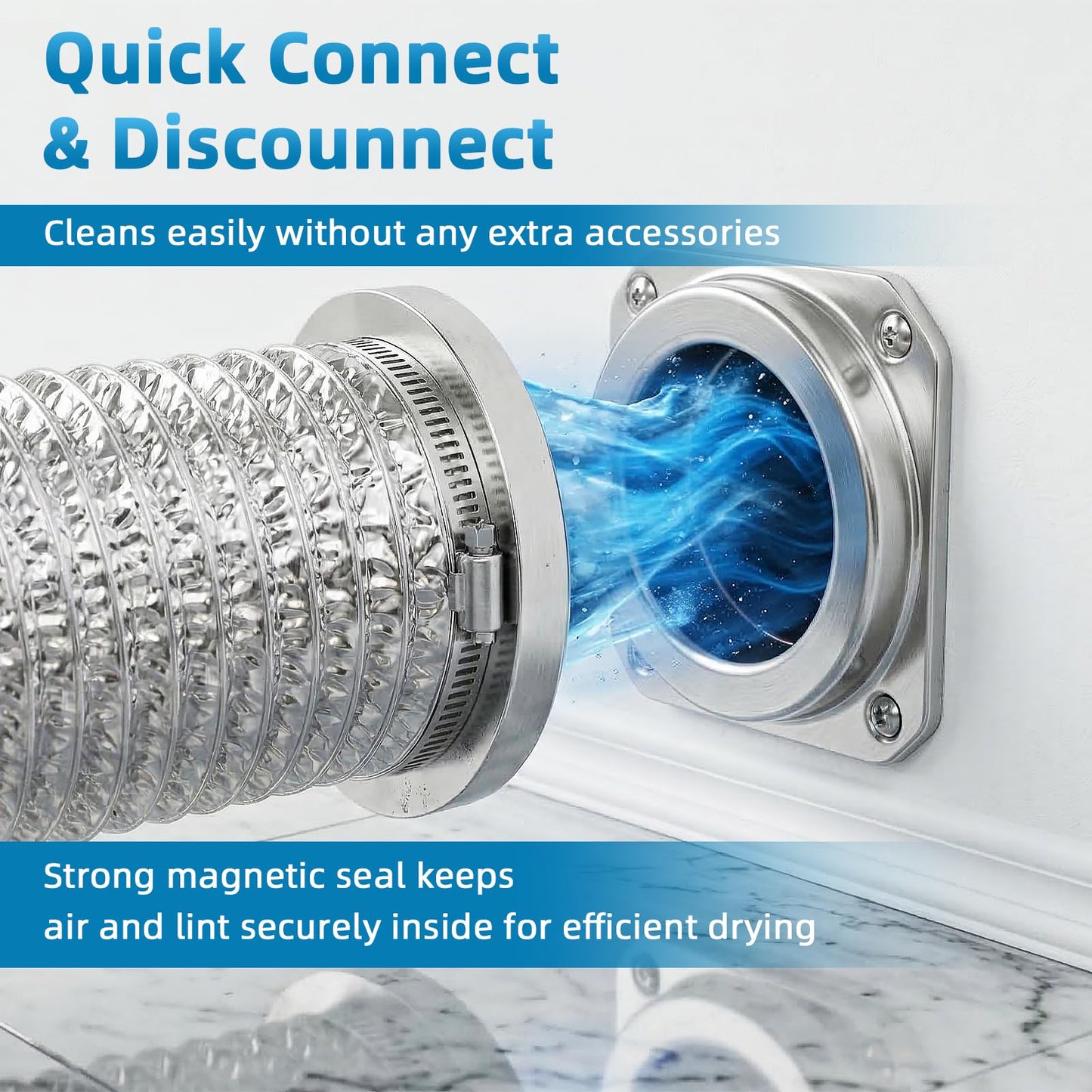 AURYAO Upgrade Magnetic Dryer Vent Coupling Kit with Quick Connect & Airtight Seal Ring 3.26Ft 4" Dryer Vent Hose, Quick Connector for Easy Cleaning & Installation